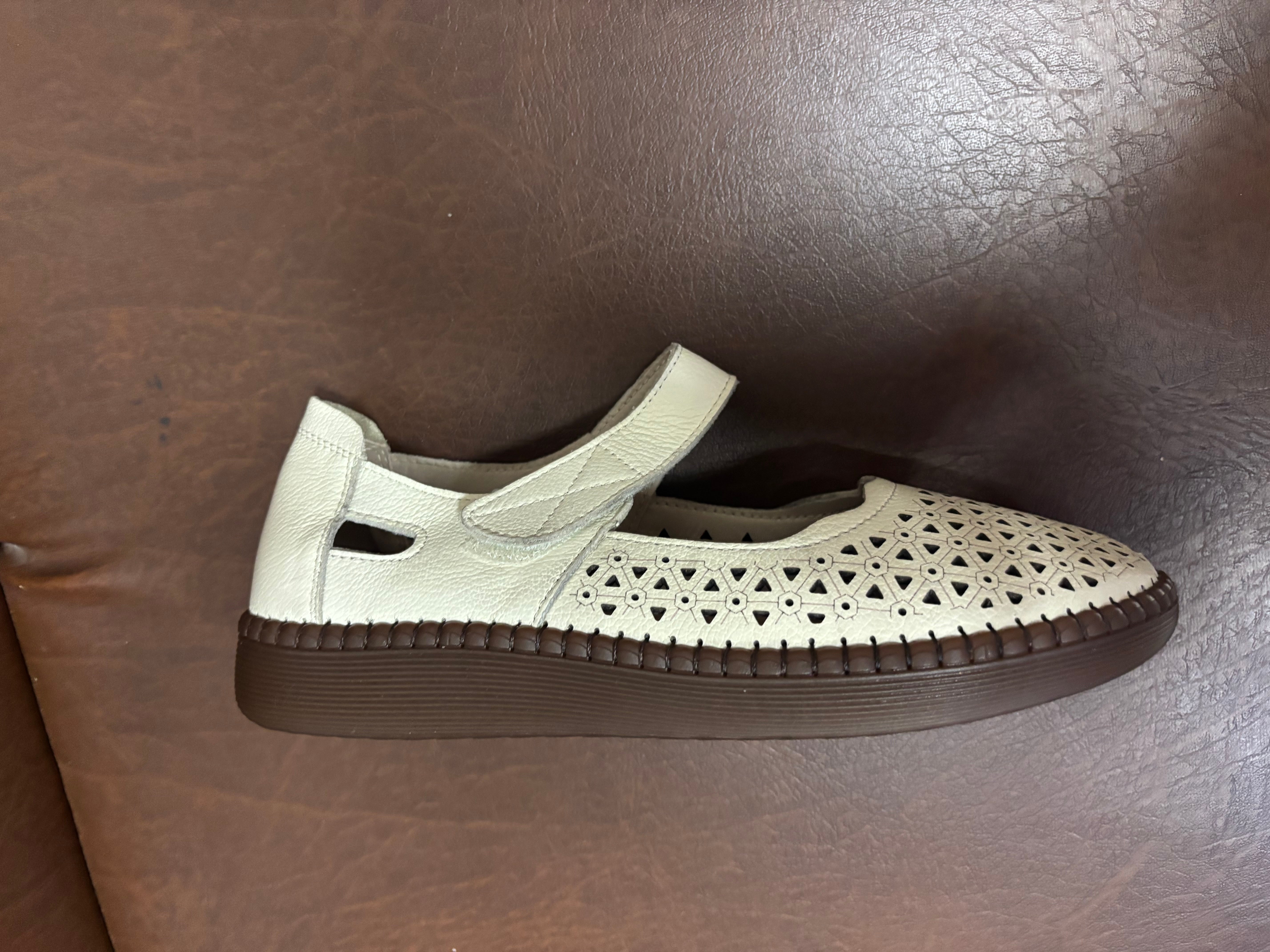 Melissa Leather Velcro Strap Perforated Cushioned Loafers