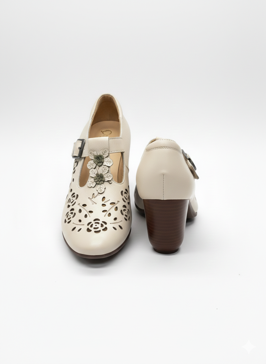 Bloom Premium Leather Perforated Ankle Strap Summer Sandals - The Heels India