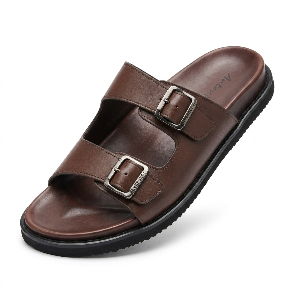Kai Premium Leather Double Strap Sliders