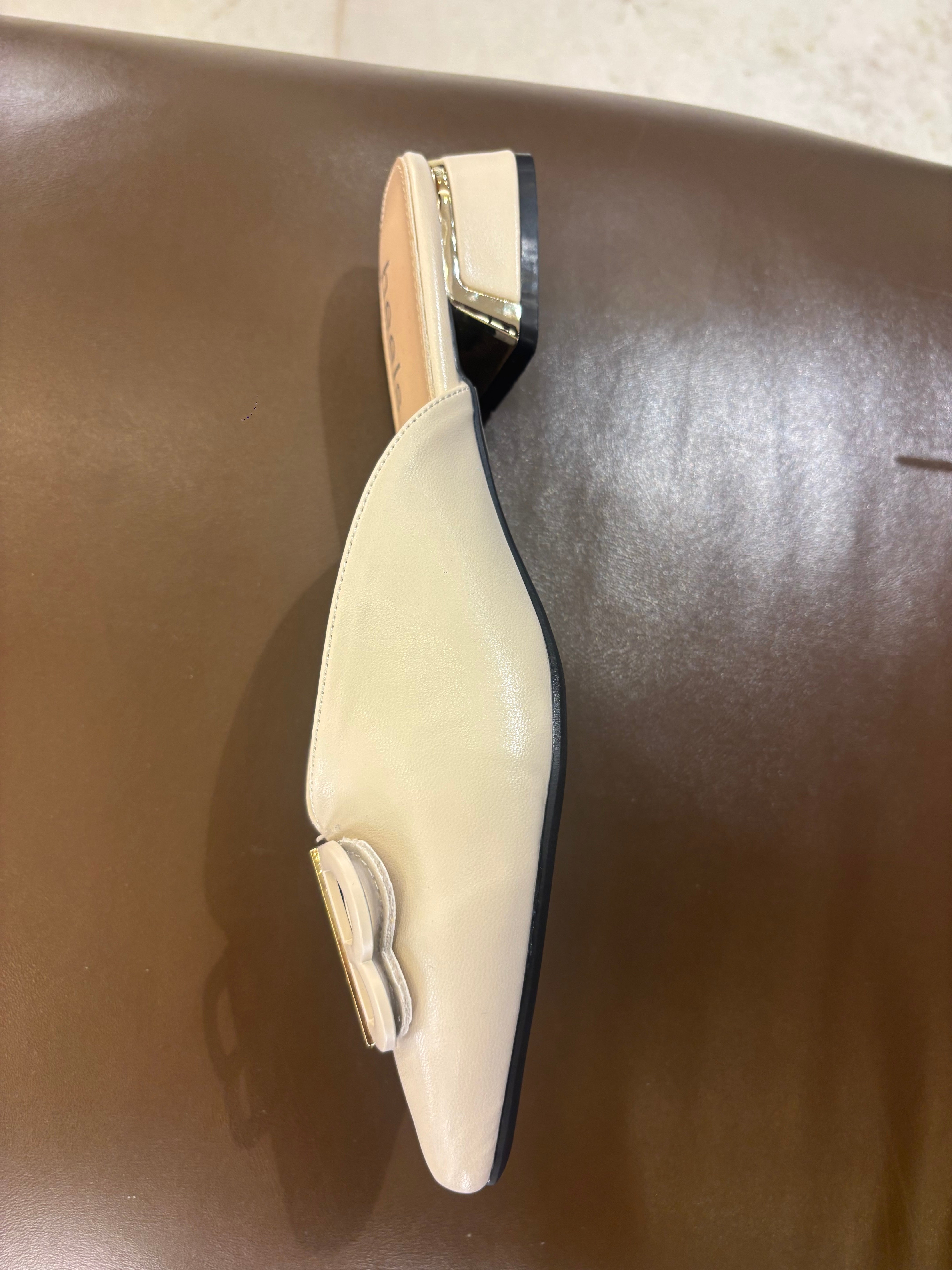 Linda Mid Heel Cushioned Back Open Pointed Mules
