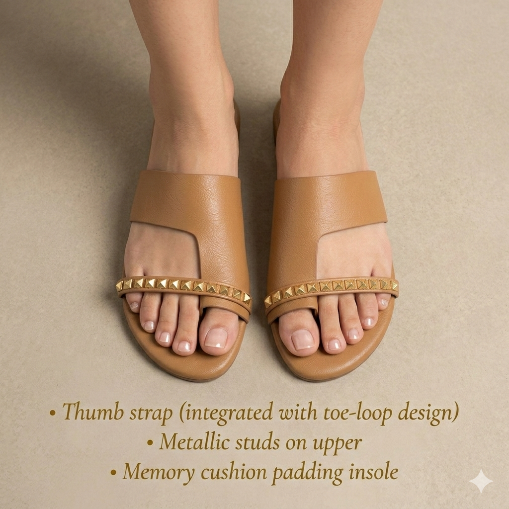 Sorrento Studded Strap Thumb Flat Siders - The Heels India