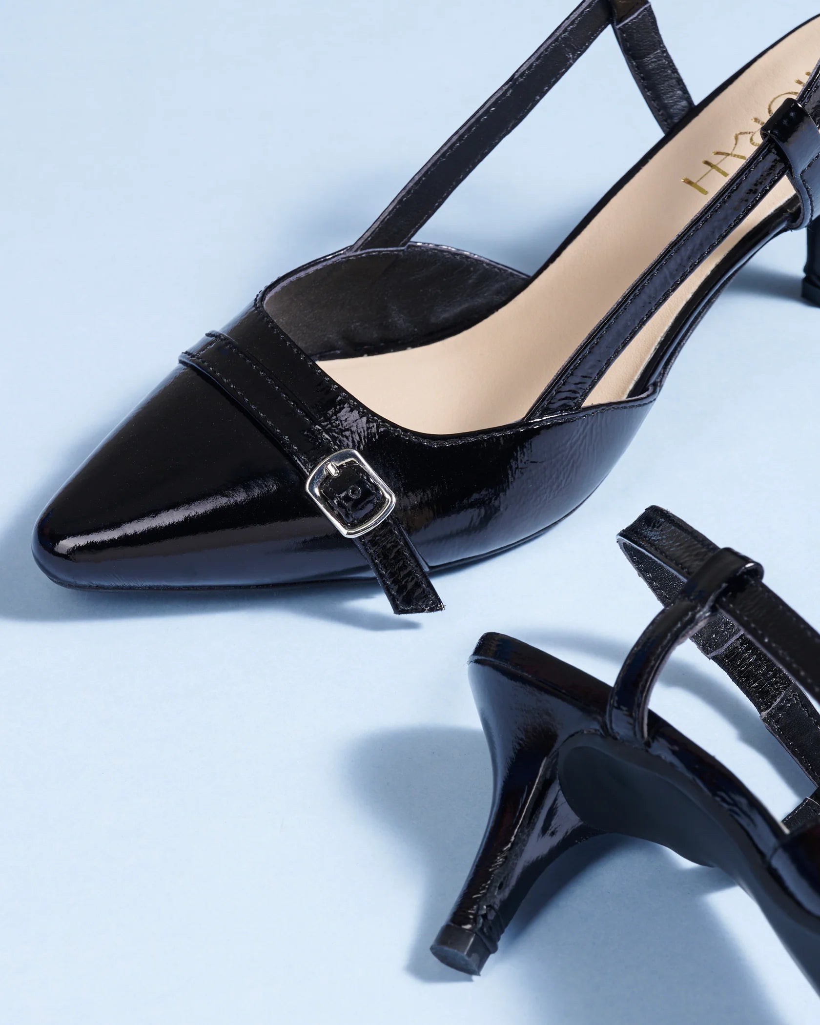 MINDY Premium Leather Patent Kitten Heel Pumps - The Heels India