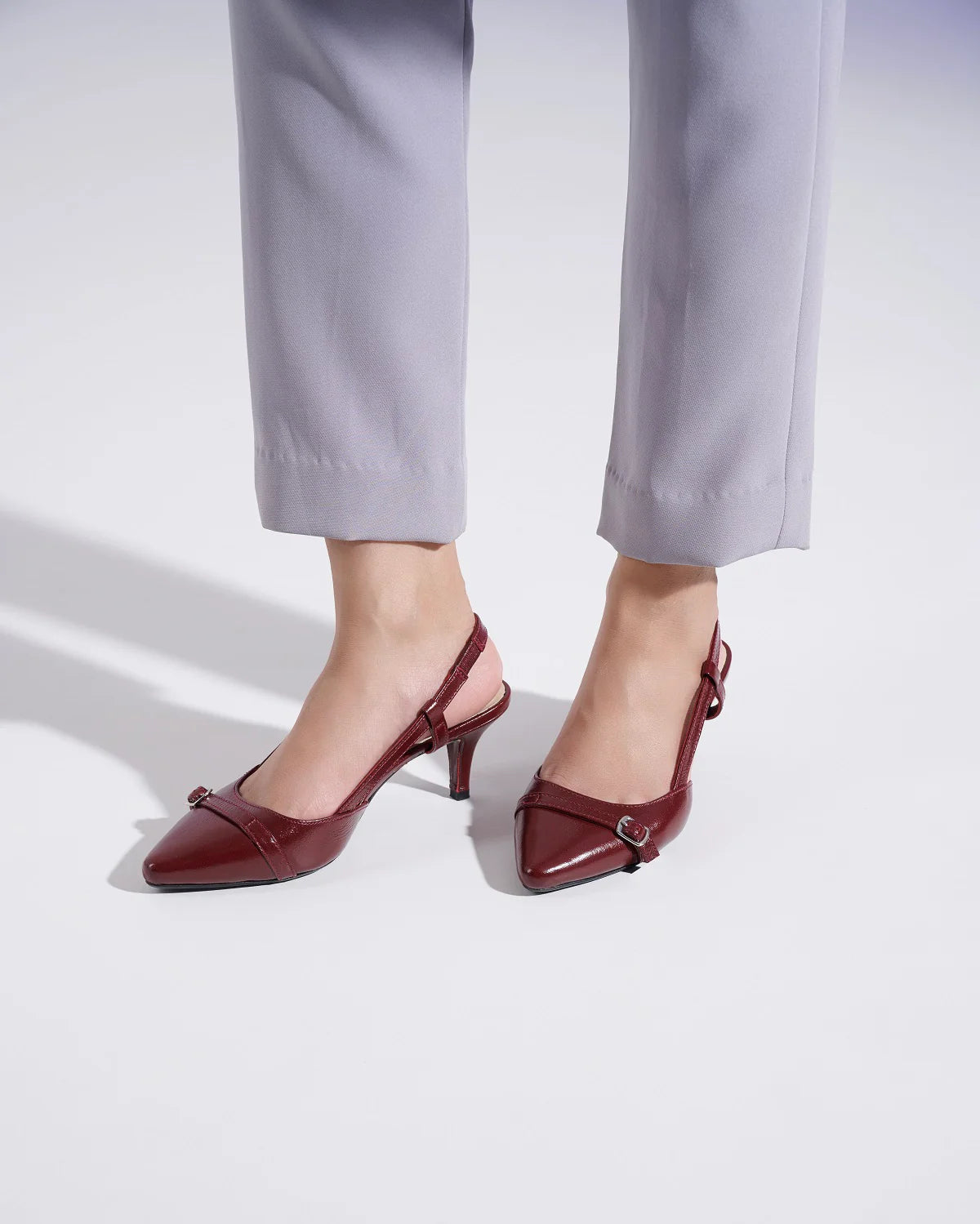 MINDY Premium Leather Patent Kitten Heel Pumps - The Heels India