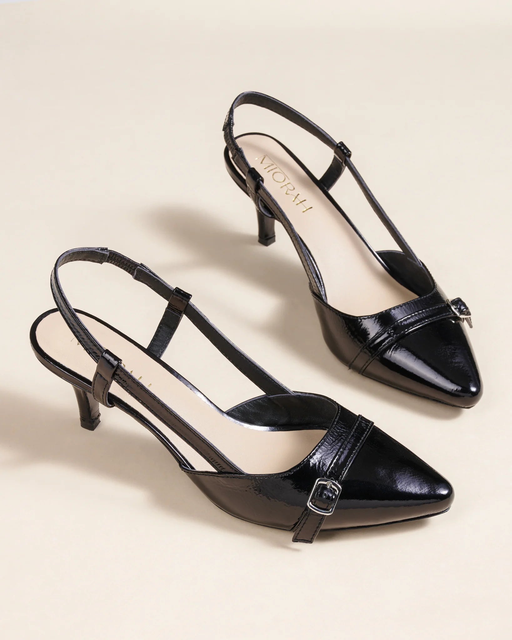 MINDY Premium Leather Patent Kitten Heel Pumps - The Heels India