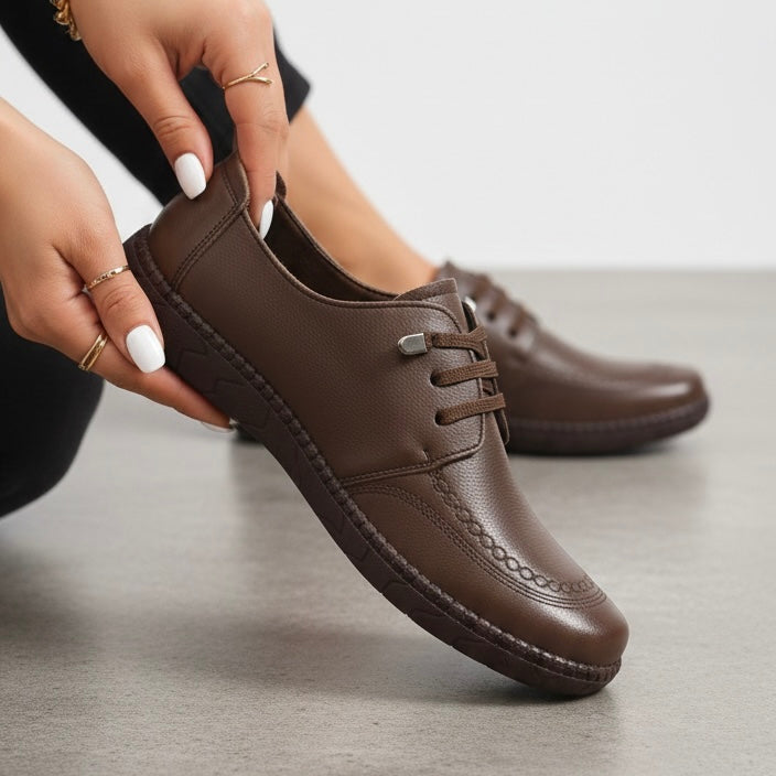 Arianna Premium Leather Casual Lace Up Derby Shoes
