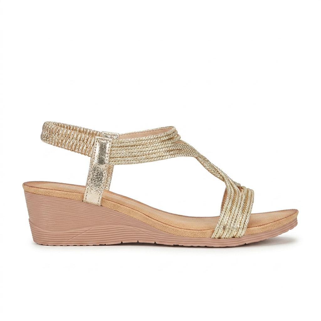 Cynthia Wedge Back Elastic Crochet Sandals