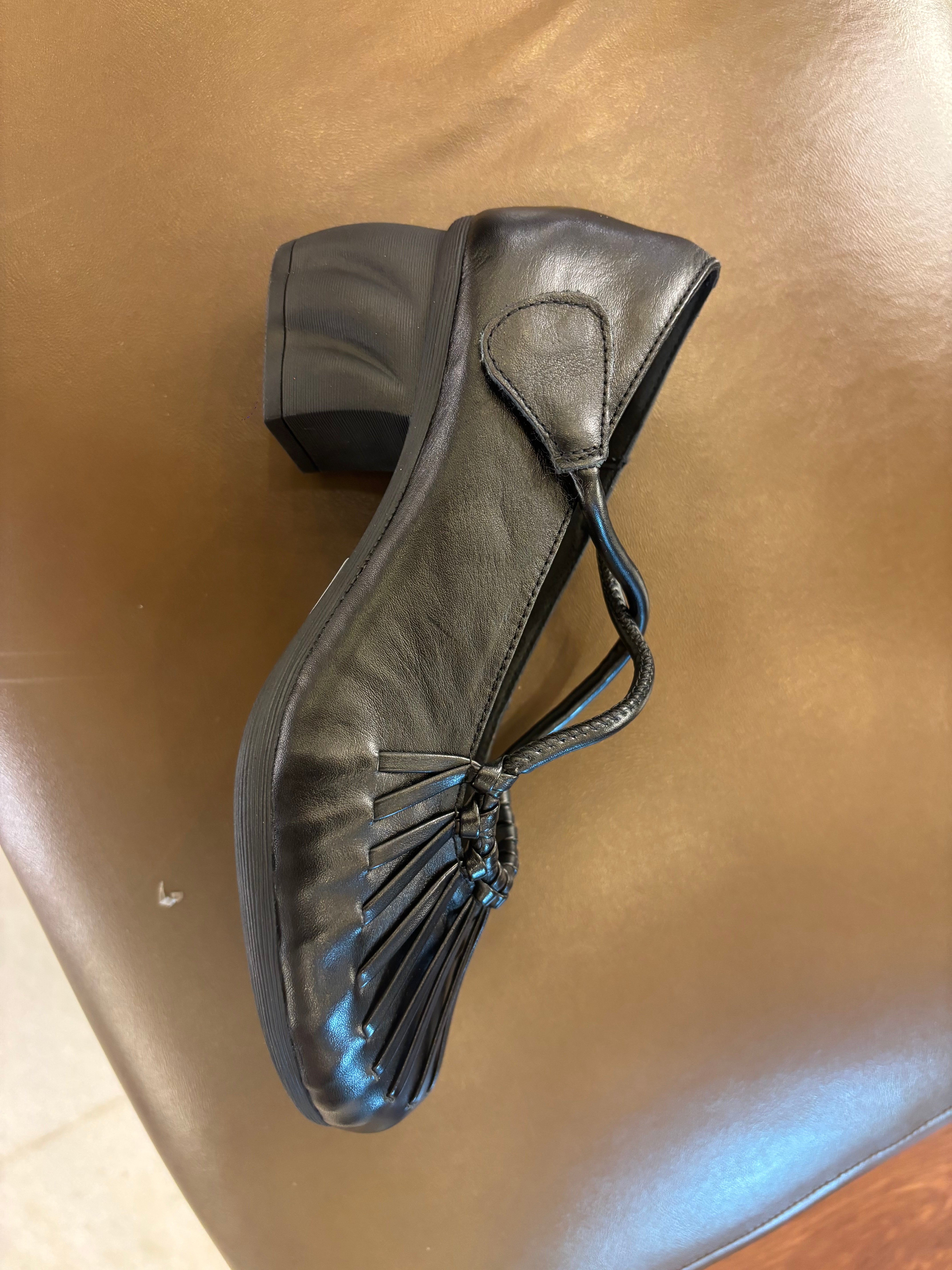 Rihanna Premium Leather Velcro Strap Block Heels