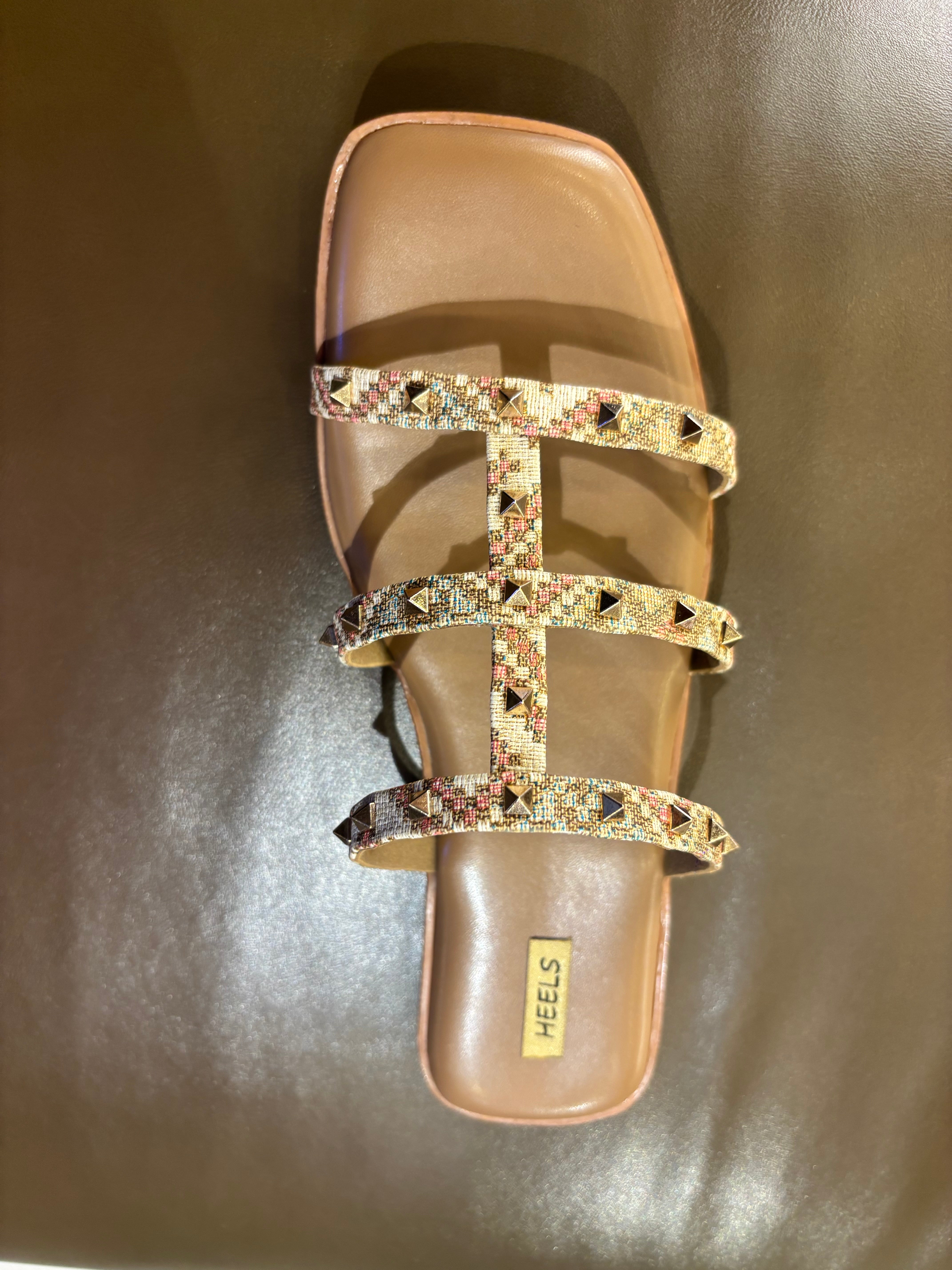 Paloma Studded Peep Toe Gladiator Flat Siders