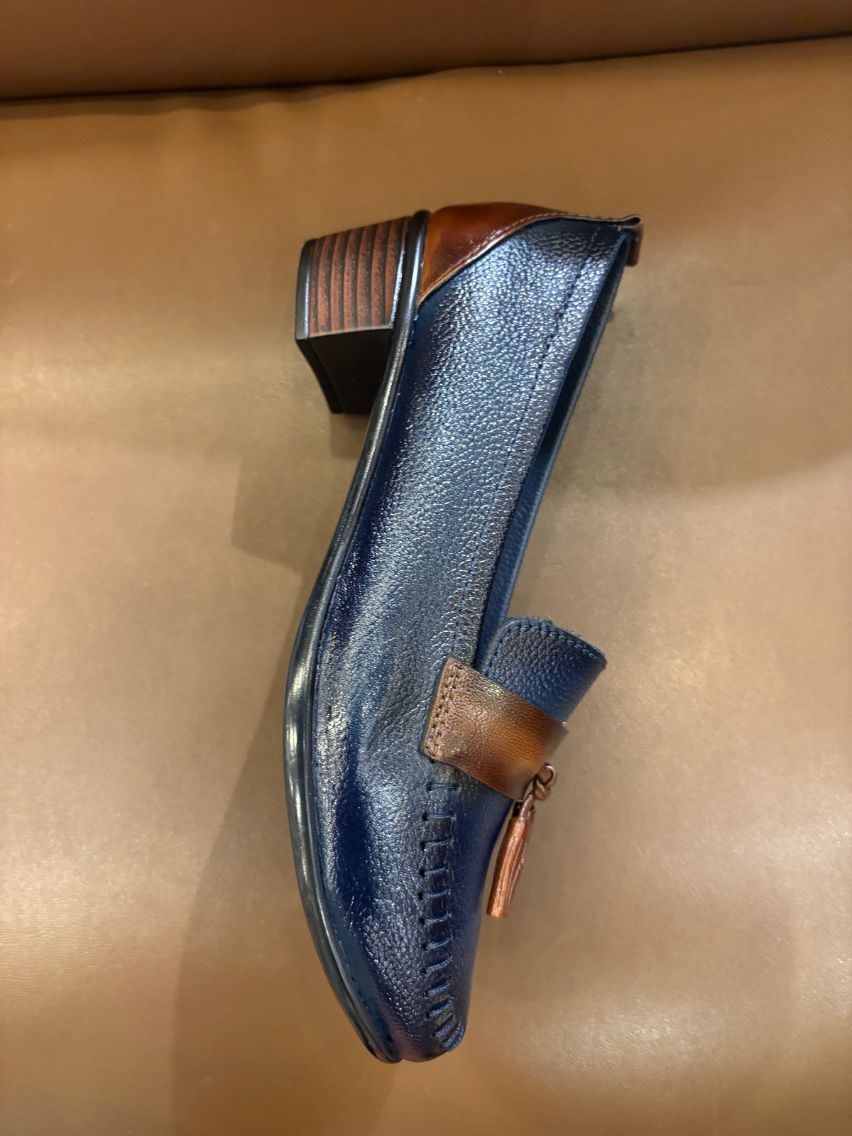 Fiona Leather Tassel Block Heel Loafers