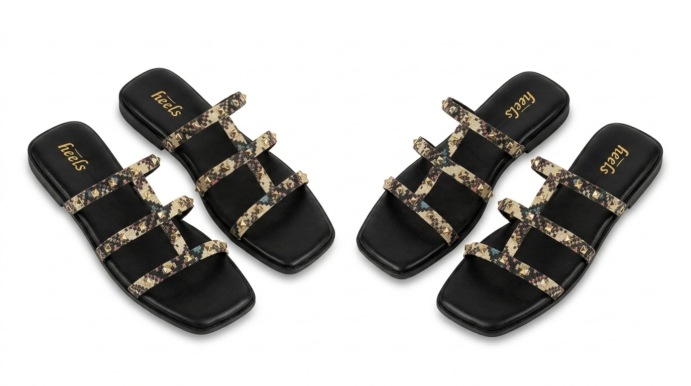 Paloma Studded Peep Toe Gladiator Flat Siders