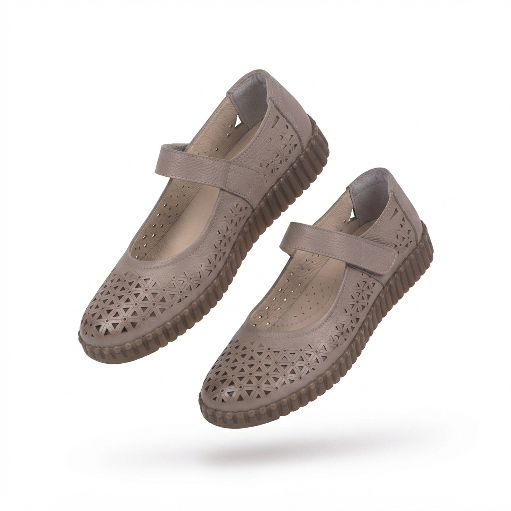 Melissa Leather Velcro Strap Perforated Cushioned Loafers