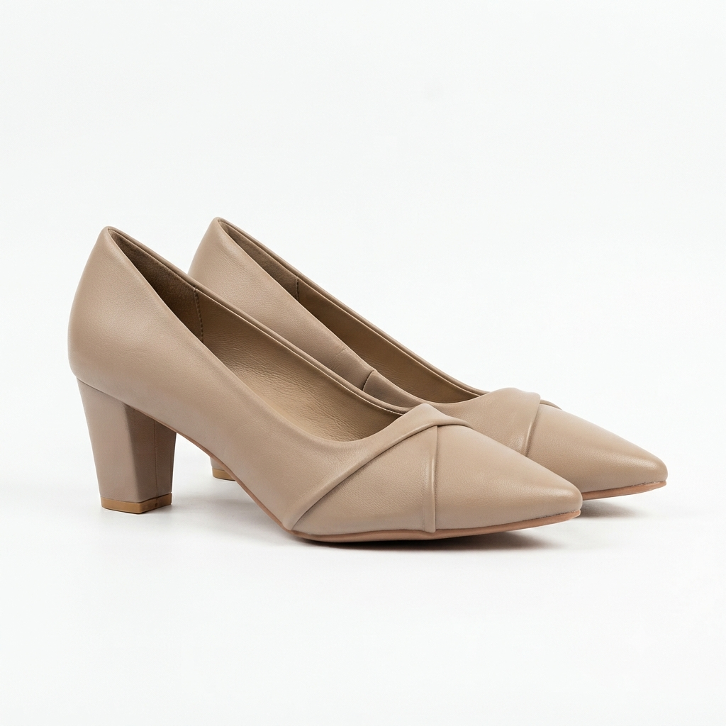 Giulia Swirl Block Heel Pointed Stilettos in Khaki - The Heels India