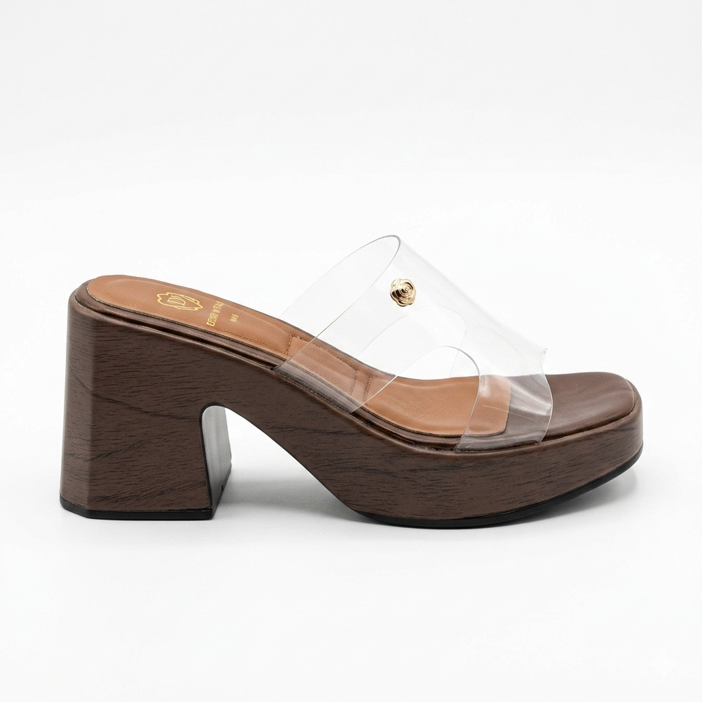 Elsa Platform Transparent Peep Toe Block Heels