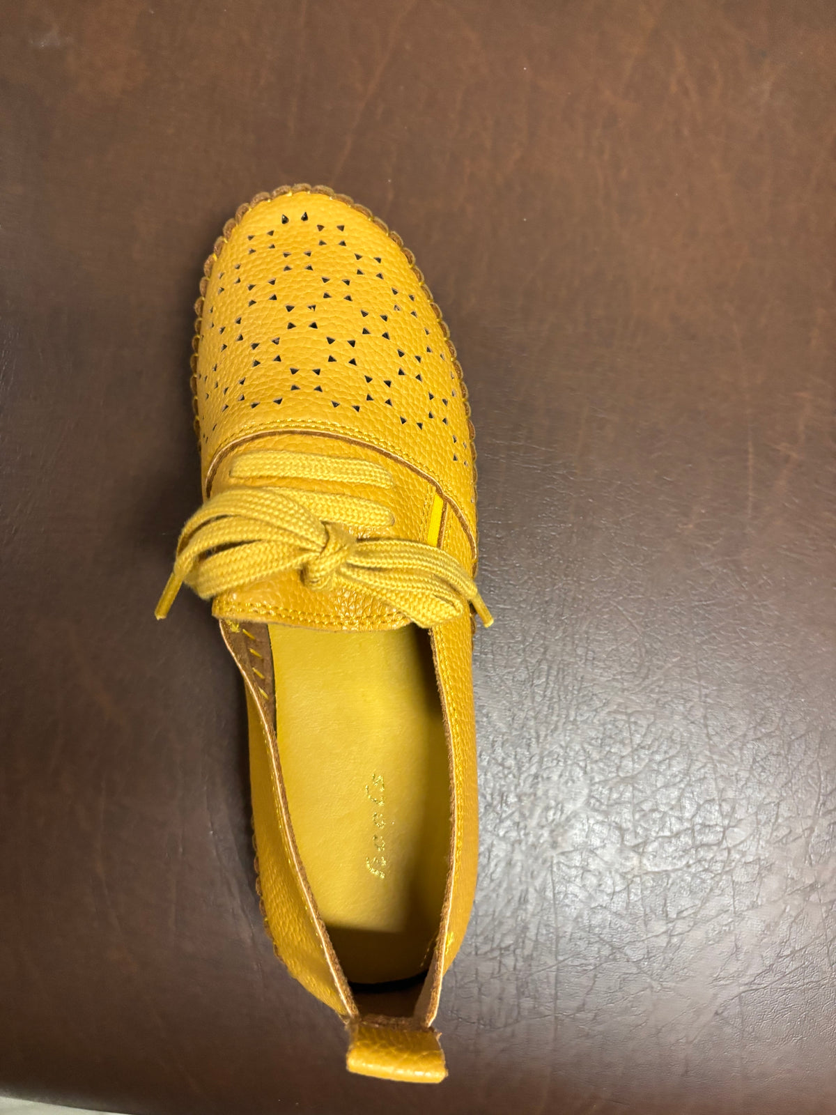 Iris Perforated Cushioned Lace Up Espadrille Loafers in Yellow - The Heels India