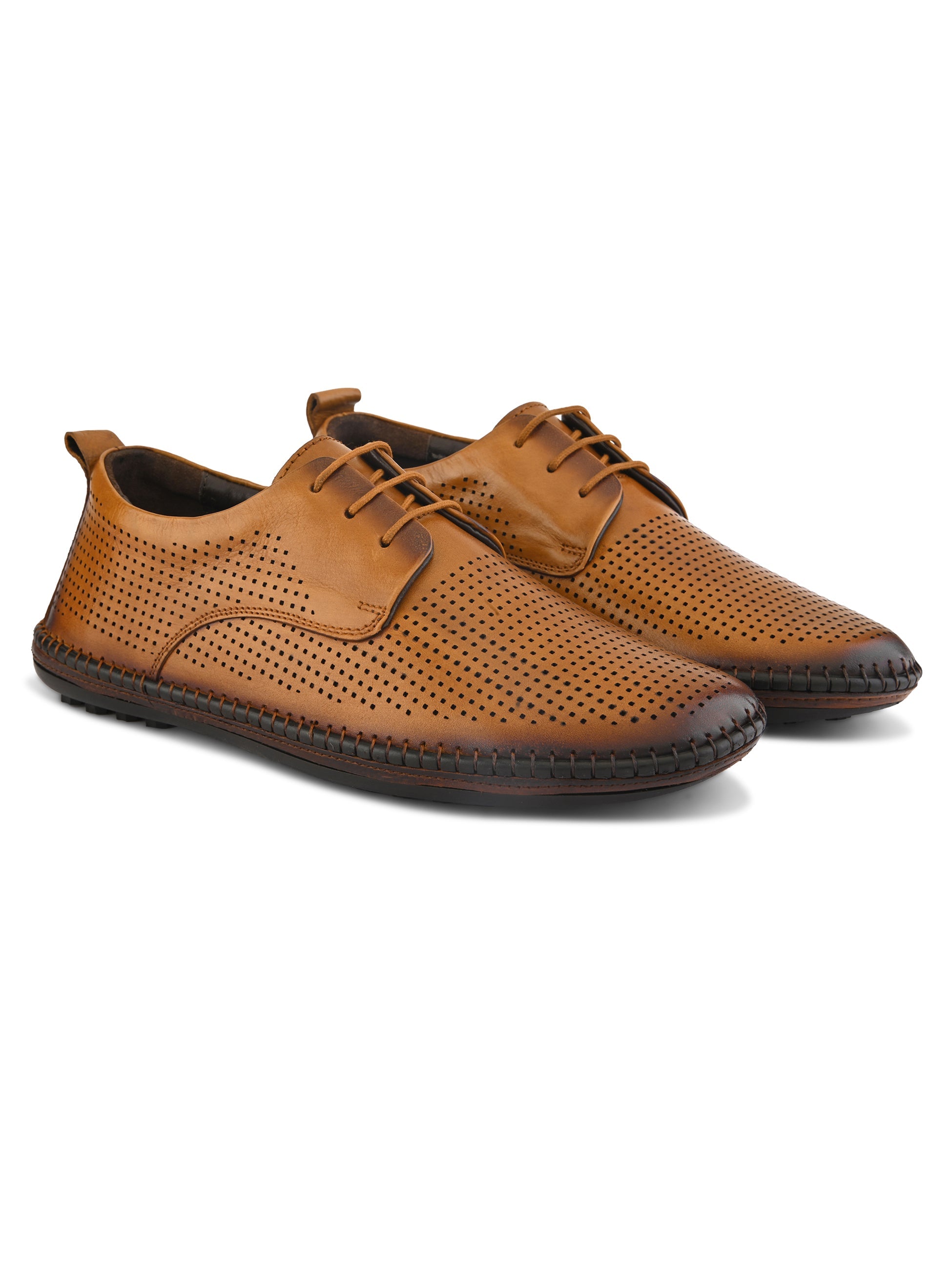 Anax Casual Perforated Leather Derby Shoes