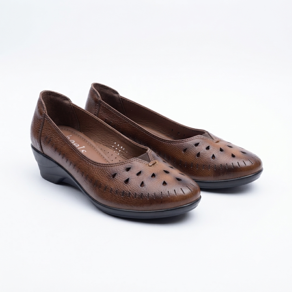 Lynda Perforated Leather Wedge Ballerinas