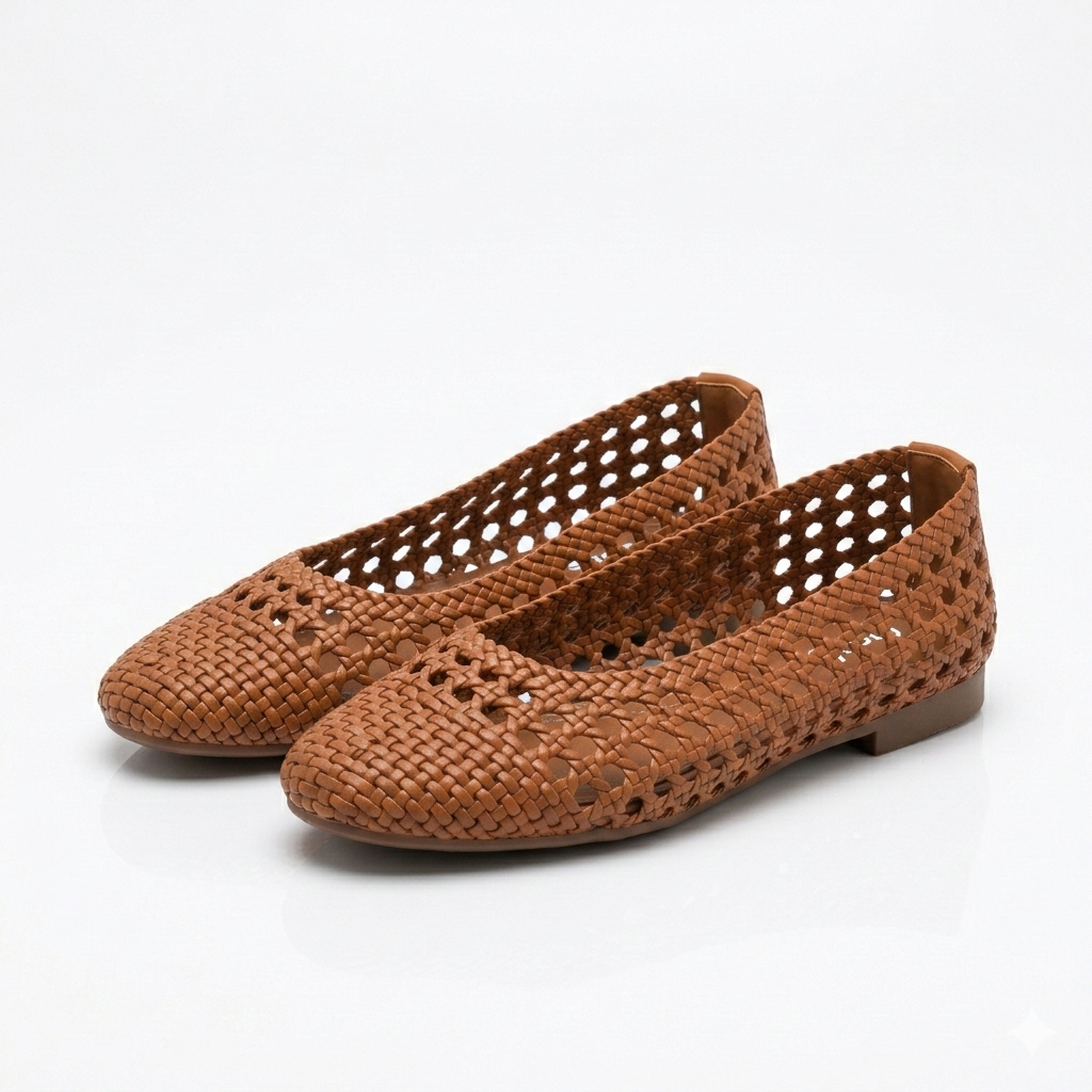 Stella Premium Leather Crochet Perforated Flat Ballerinas