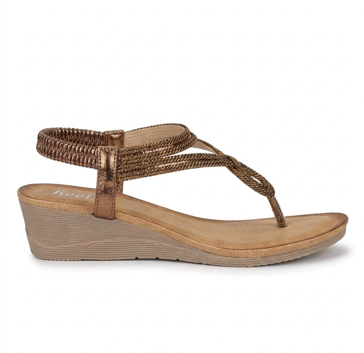 Cindy Wedge Back Elastic Crochet Sandals in Brown - The Heels India