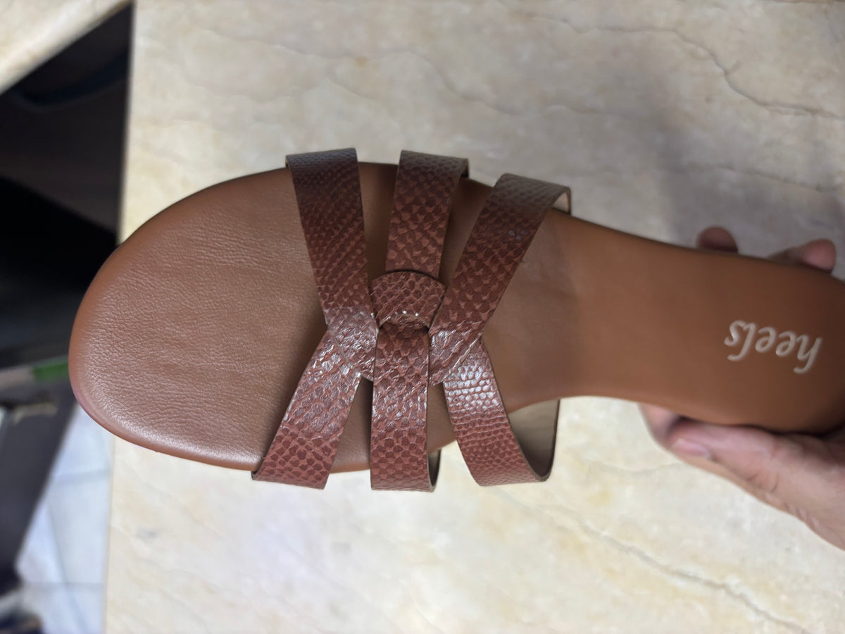 Delphine Cushioned Flat Sliders in Tan - The Heels India