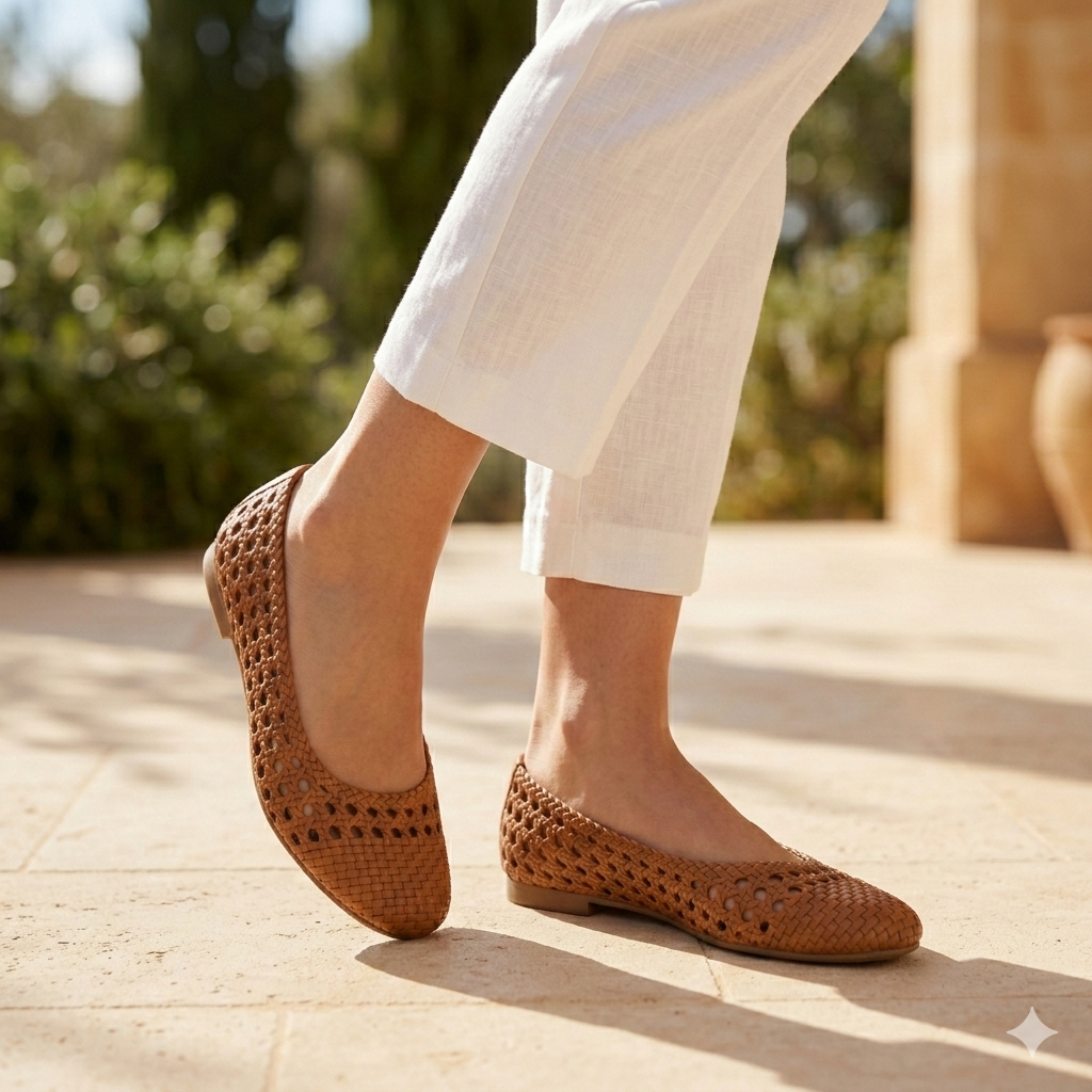 Stella Premium Leather Crochet Perforated Flat Ballerinas