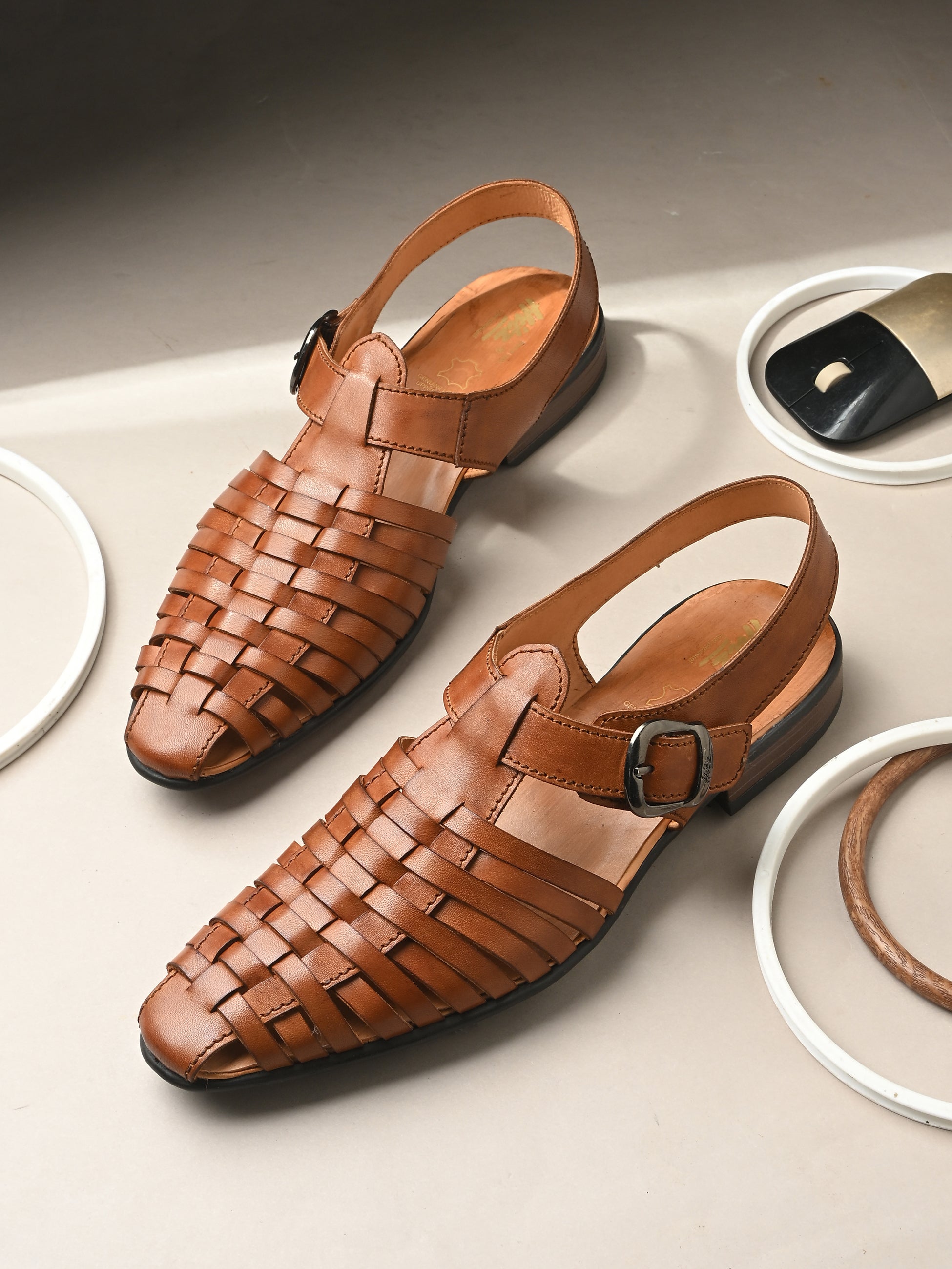Ajrakh Strappy Leather Roman Sandals