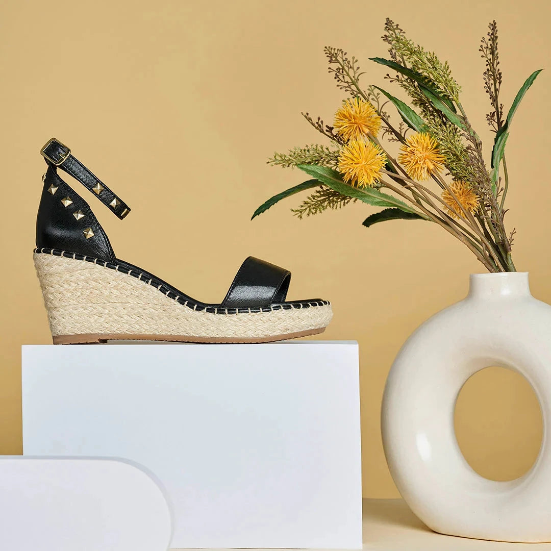 DIVINE Premium Leather Jute Wedge Heel Sandals