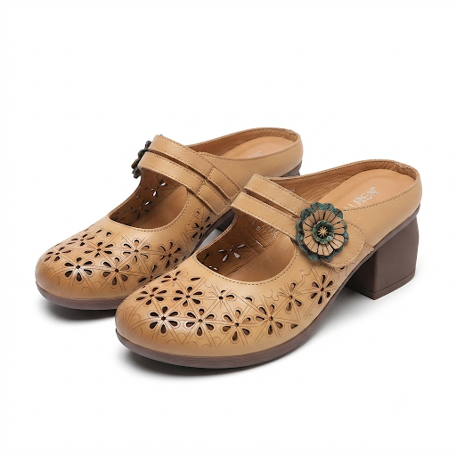 Marcia Premium Leather Perforated Slip On Mules