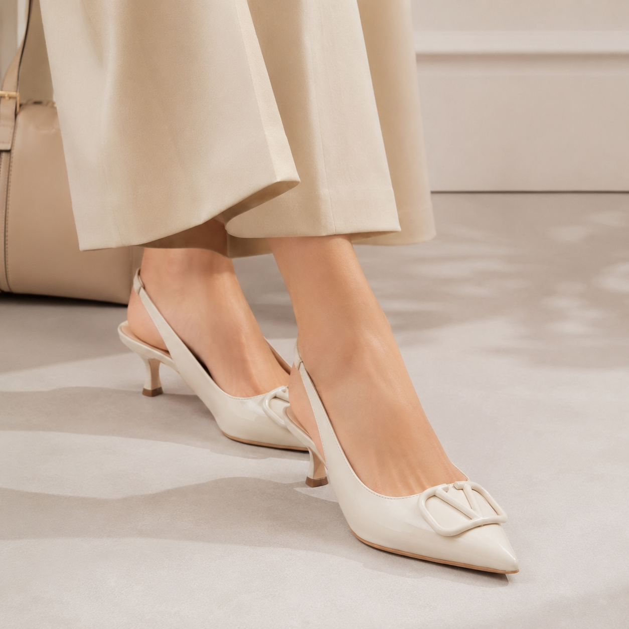 Valeria Premium Patent Slingback Kitten Heels
