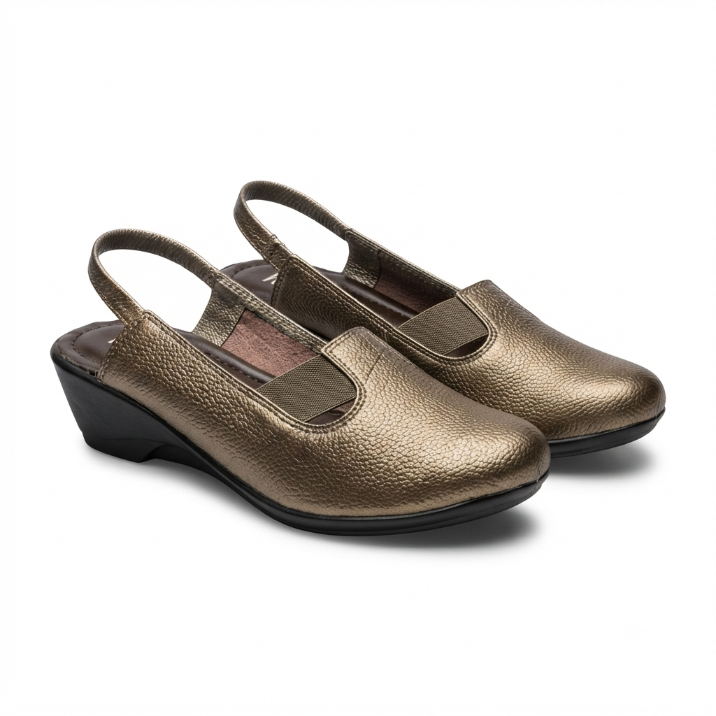 Ella Leather Back Elastic Wedge Heel Loafers in Bronze - The Heels India