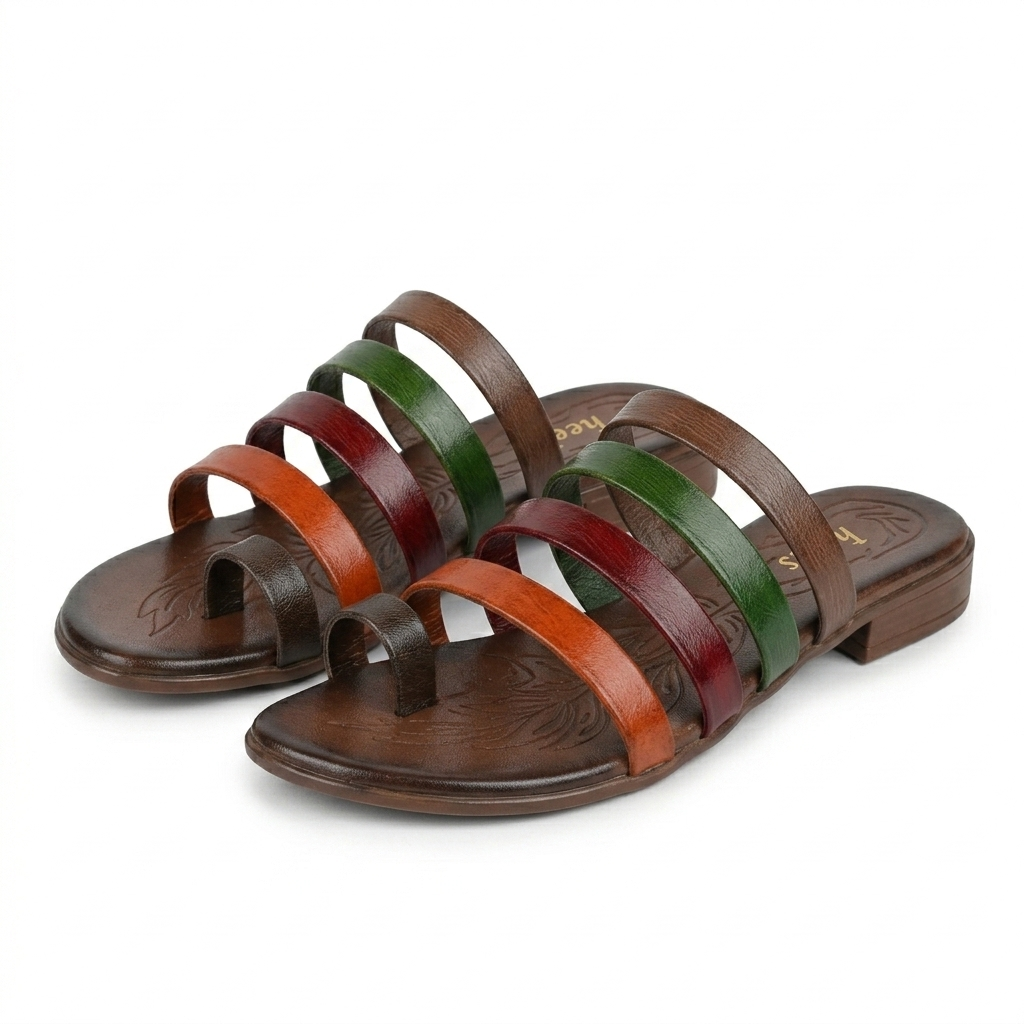 Joy Leather Thumb Strap Flat Slippers