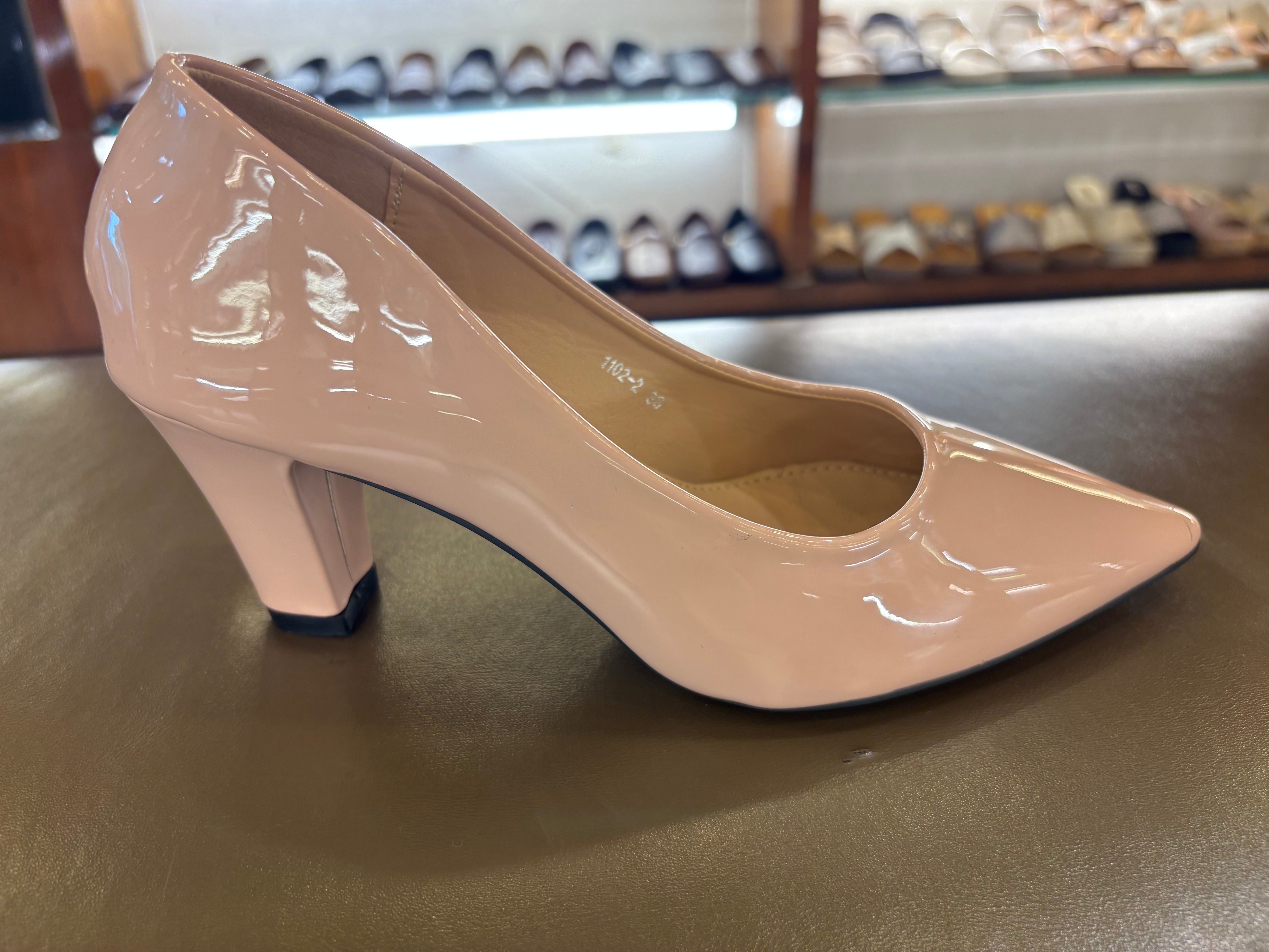 Nuvina Patent Block Heel Stilettoes