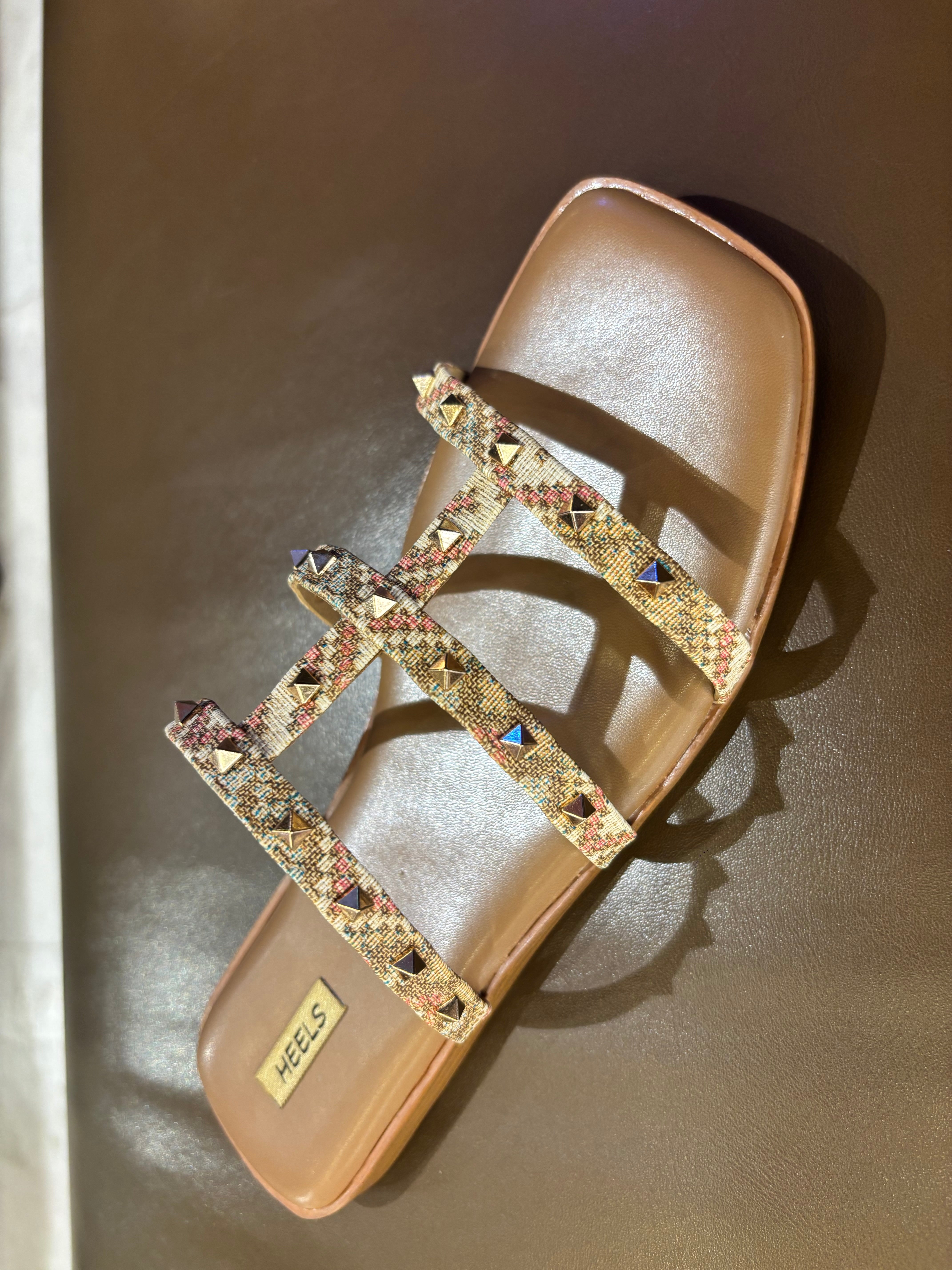 Paloma Studded Peep Toe Gladiator Flat Siders