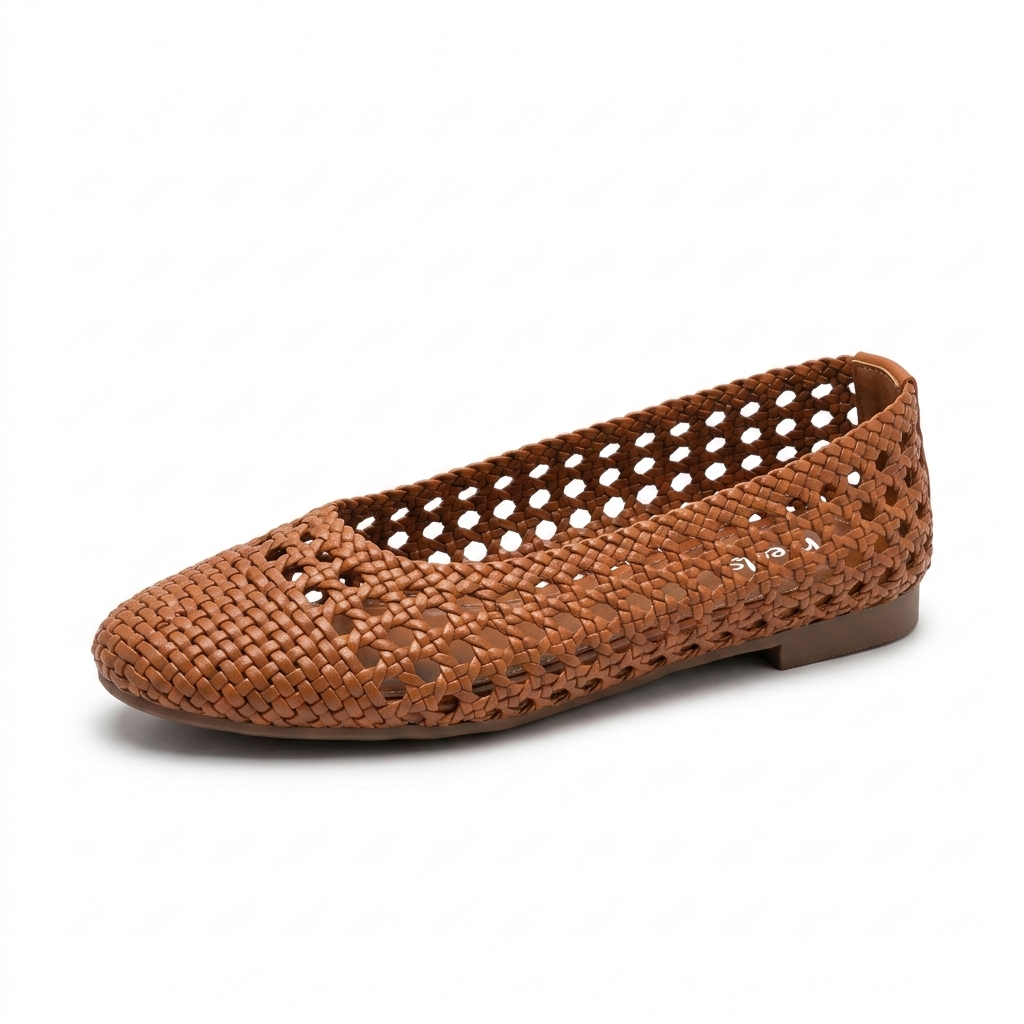 Stella Premium Leather Crochet Perforated Flat Ballerinas