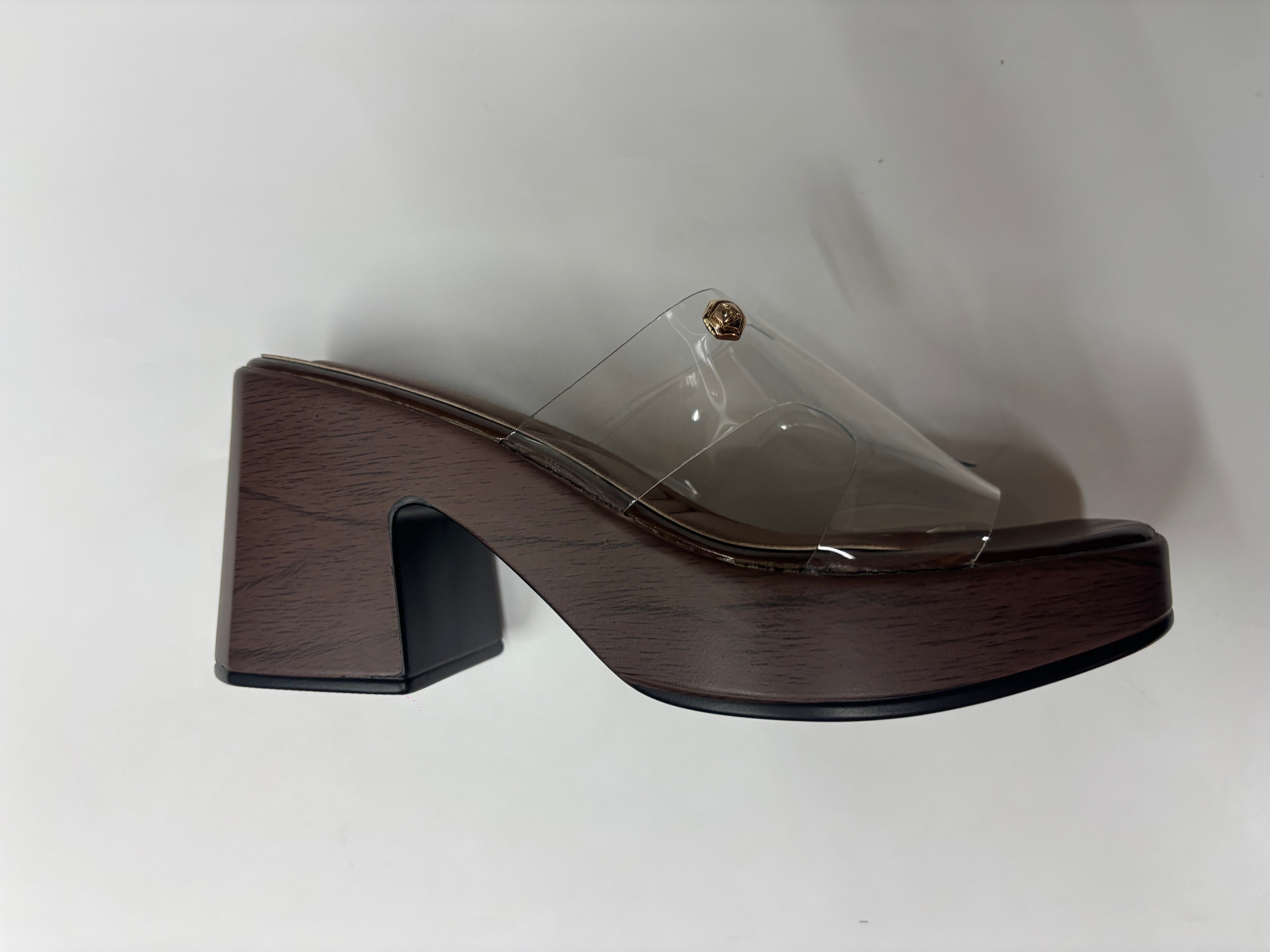 Elsa Platform Transparent Peep Toe Block Heels