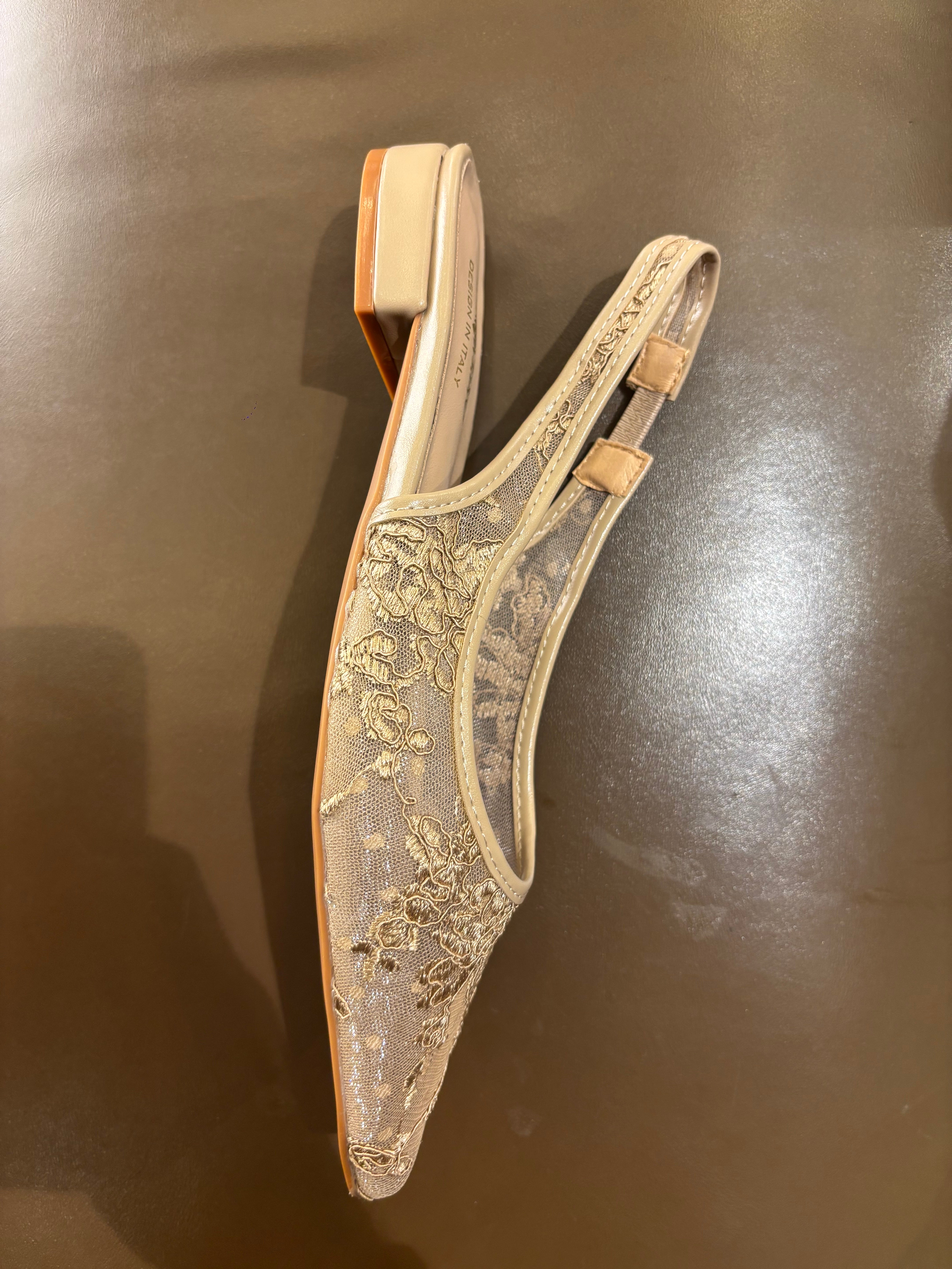 Carmen Mesh Hand Embroidered Sling Back Pointed Ballerinas