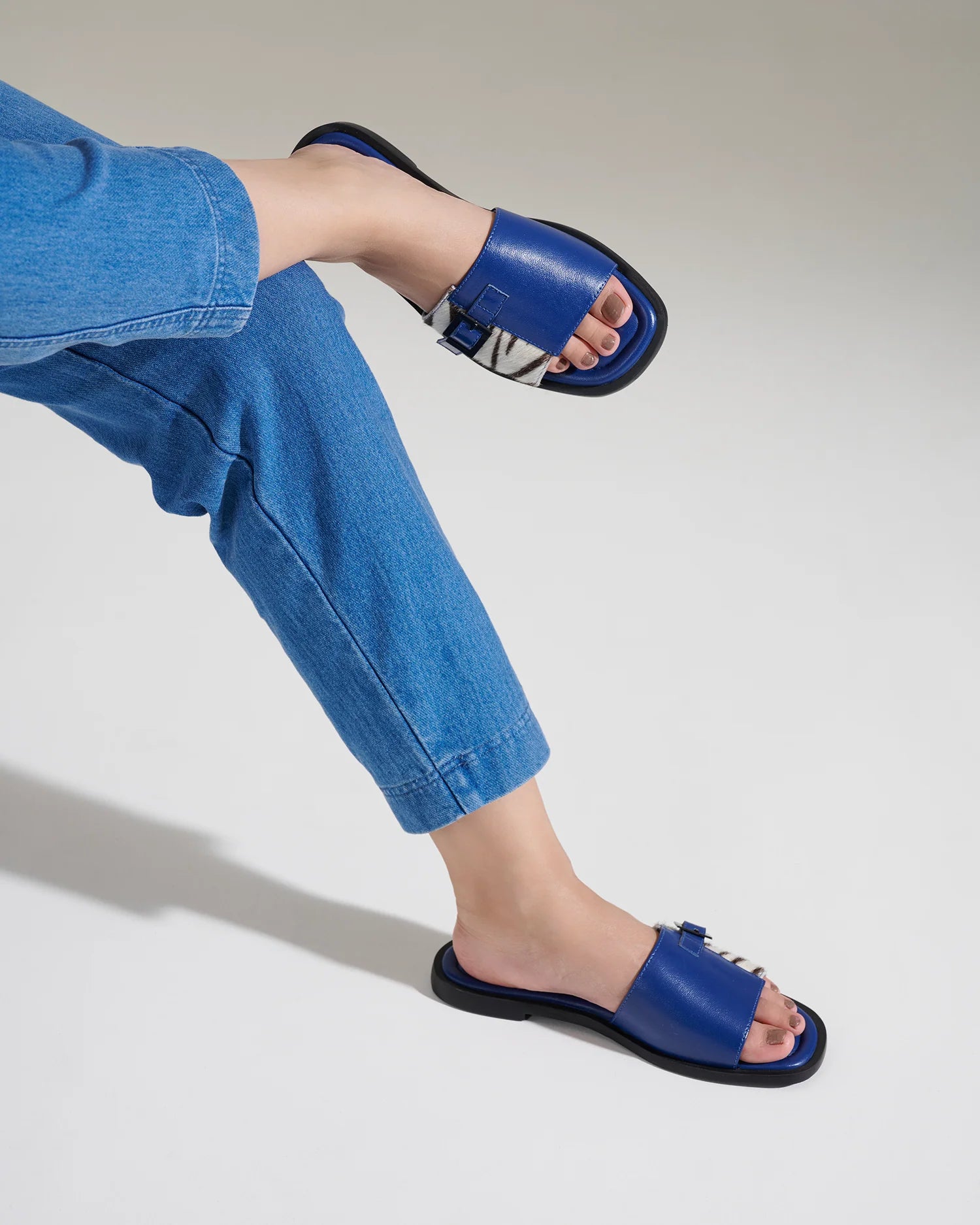 MIA Premium Leather Cushioned Flat Summer Buckled Sliders - The Heels India