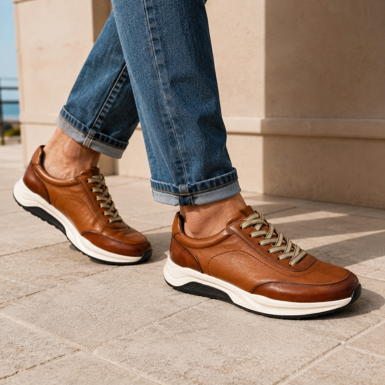 Kai Premium Leather Lace Up Sneakers