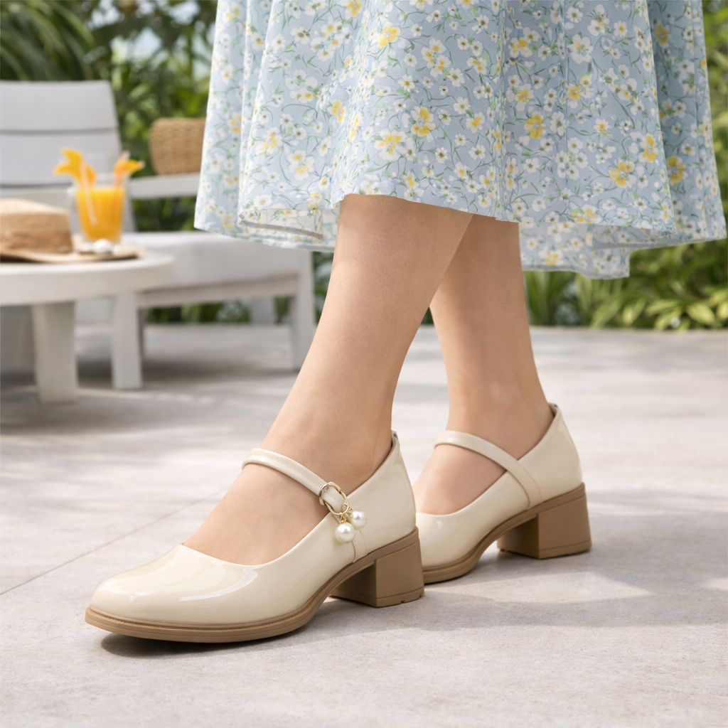 Pearl Premium Patent Mary Jane Block Heels - The Heels India