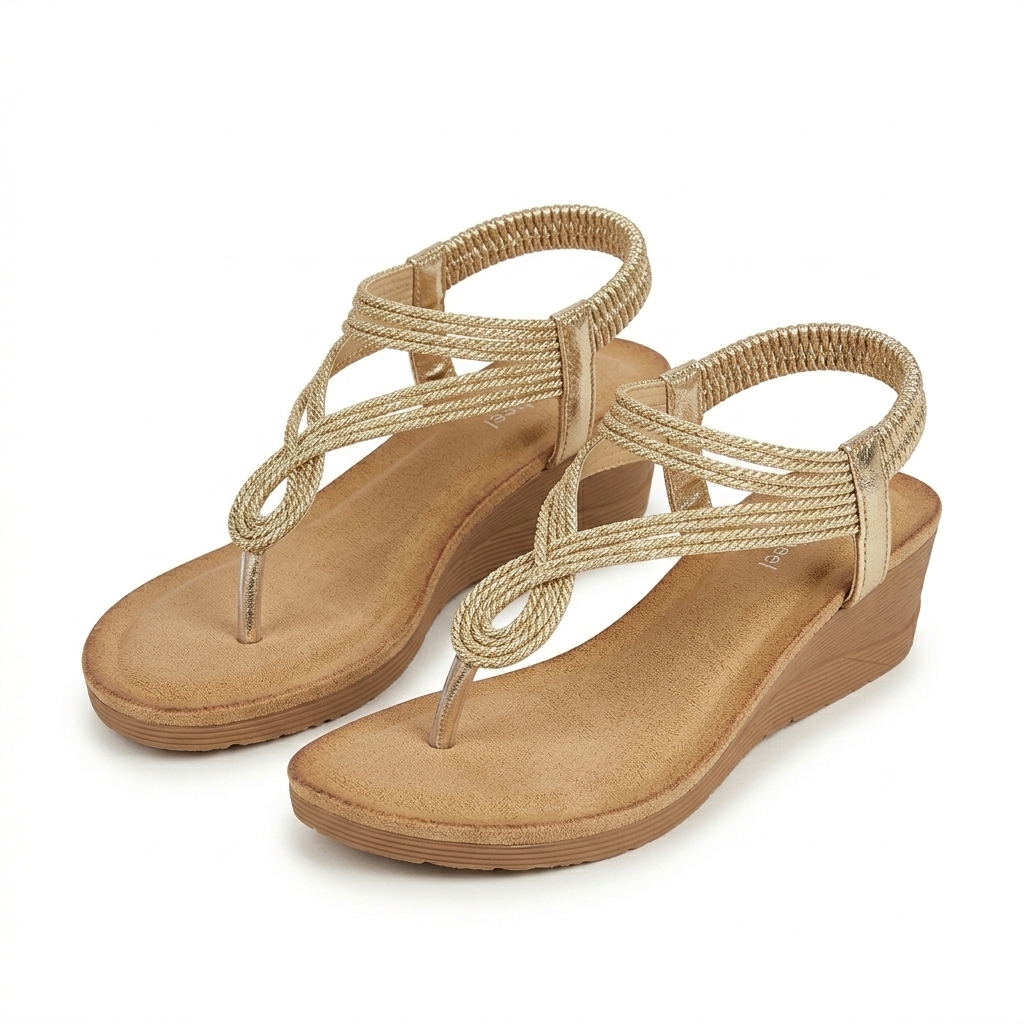 Cindy Wedge Back Elastic Crochet Sandals
