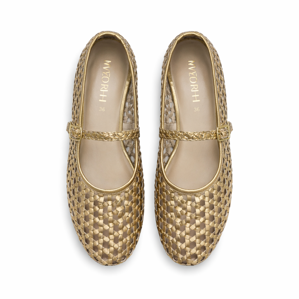 GLINT Premium Leather Mesh Flat Ballerinas