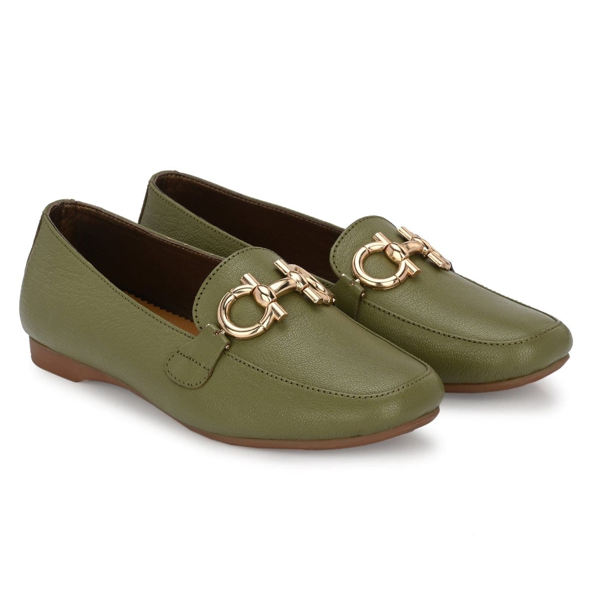 Donna Olive Leather Ballerinas - The Heels India