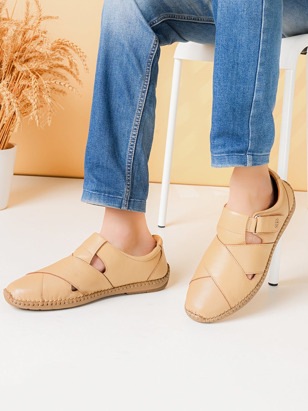 Monarch Beige Leather Sandals - The Heels India