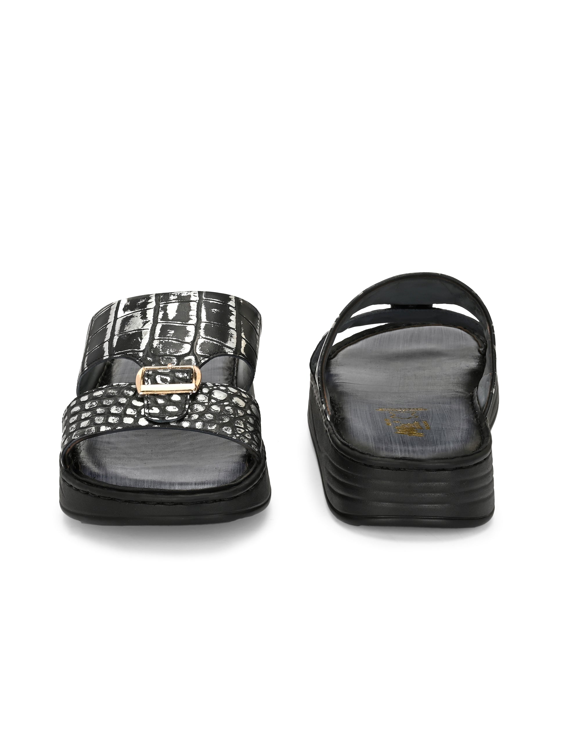 Levano Premium Metallic Grey Leather Slippers