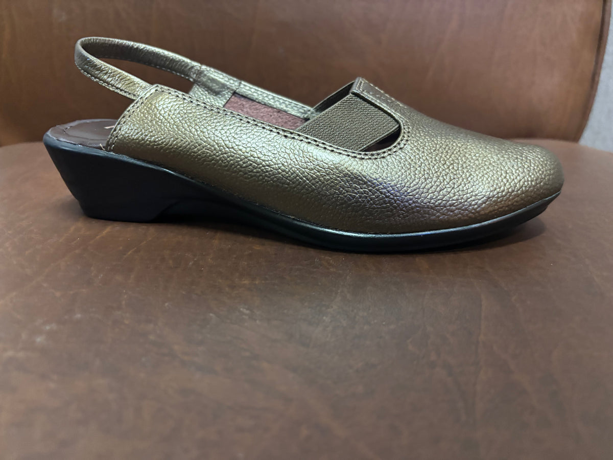 Ella Leather Back Elastic Wedge Heel Loafers in Bronze - The Heels India