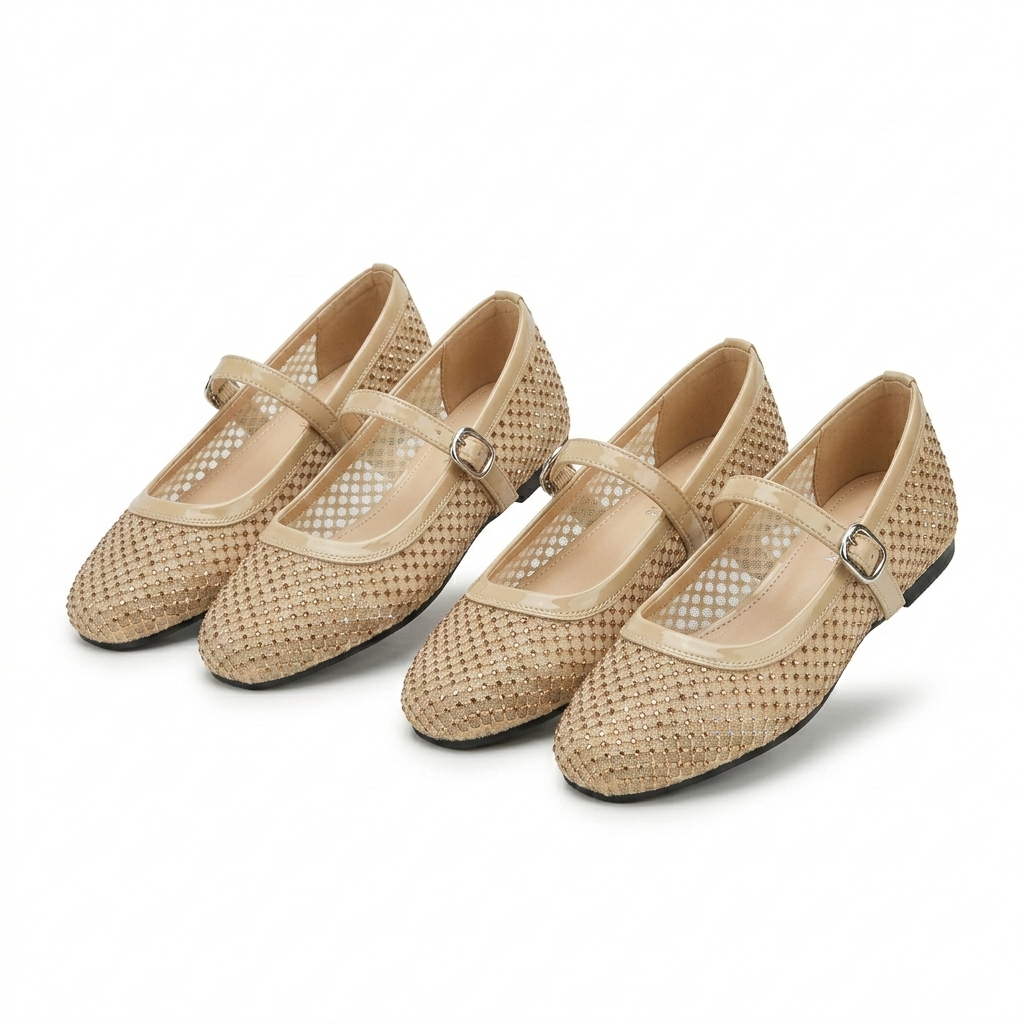 Olivia Premium Mesh Flat Mary Jane Ballerinas