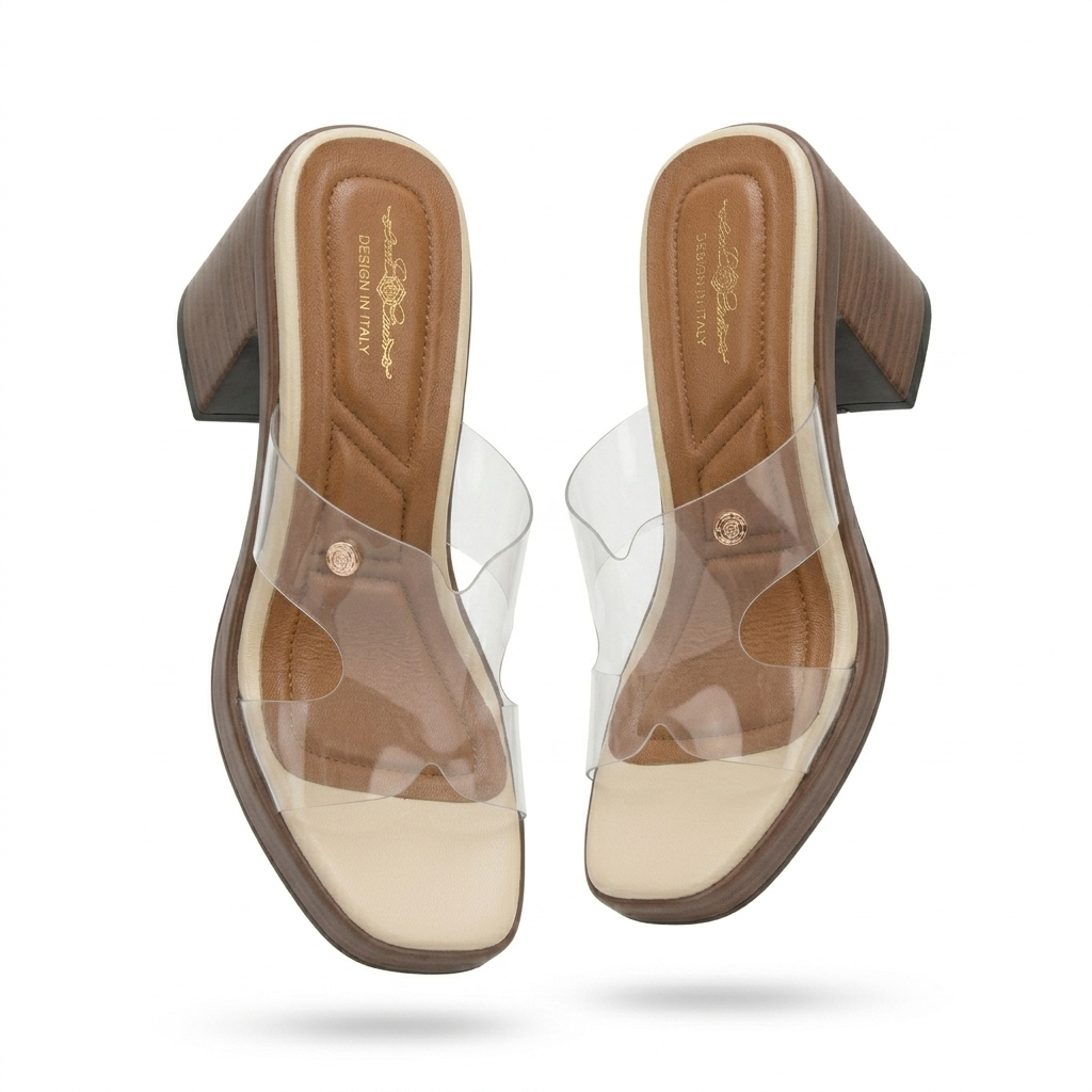Elsa Platform Transparent Peep Toe Block Heels