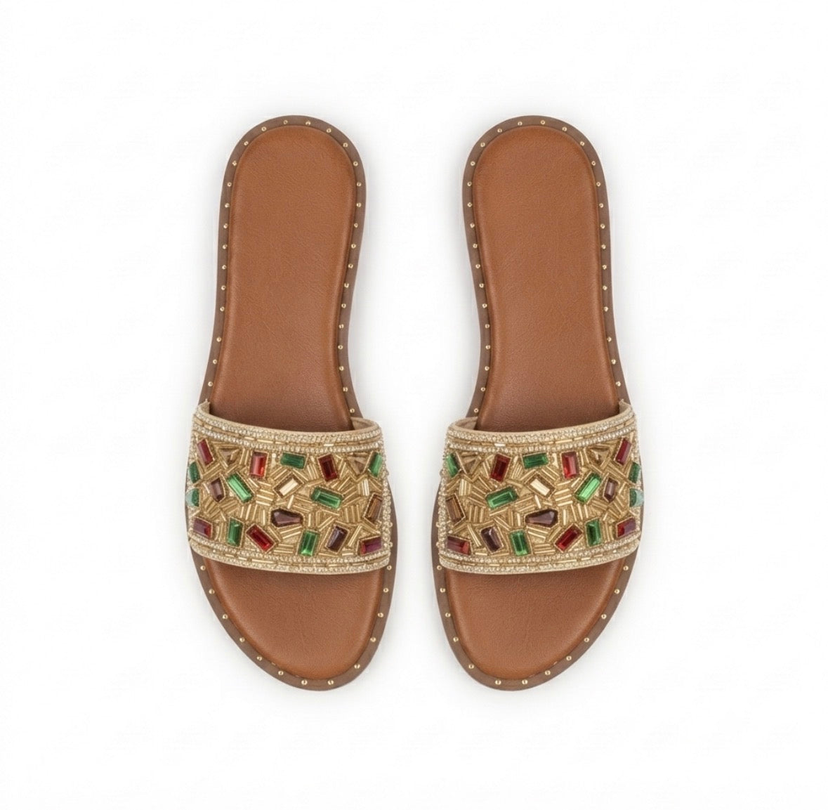 Noori Ethnic Bling Cushioned Slippers in Gold - The Heels India