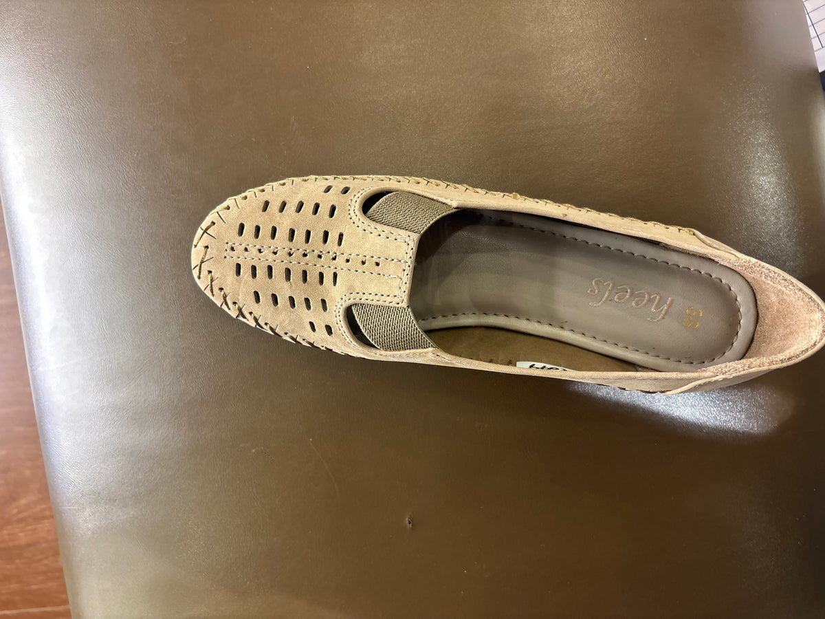 Paulina Nubuk Perforated Leather Ballerinas in Chikoo - The Heels India