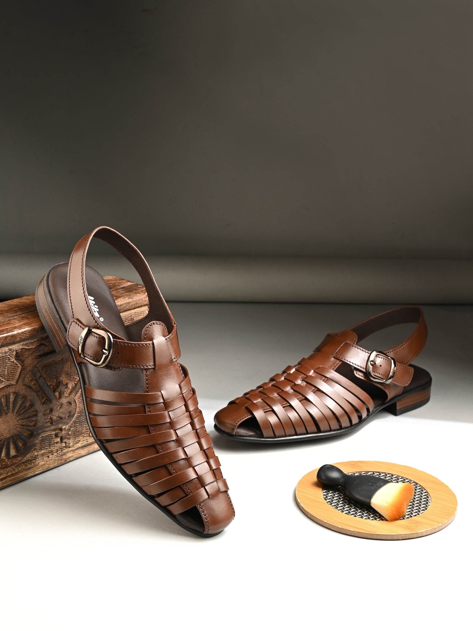 Ajrakh Strappy Leather Roman Sandals