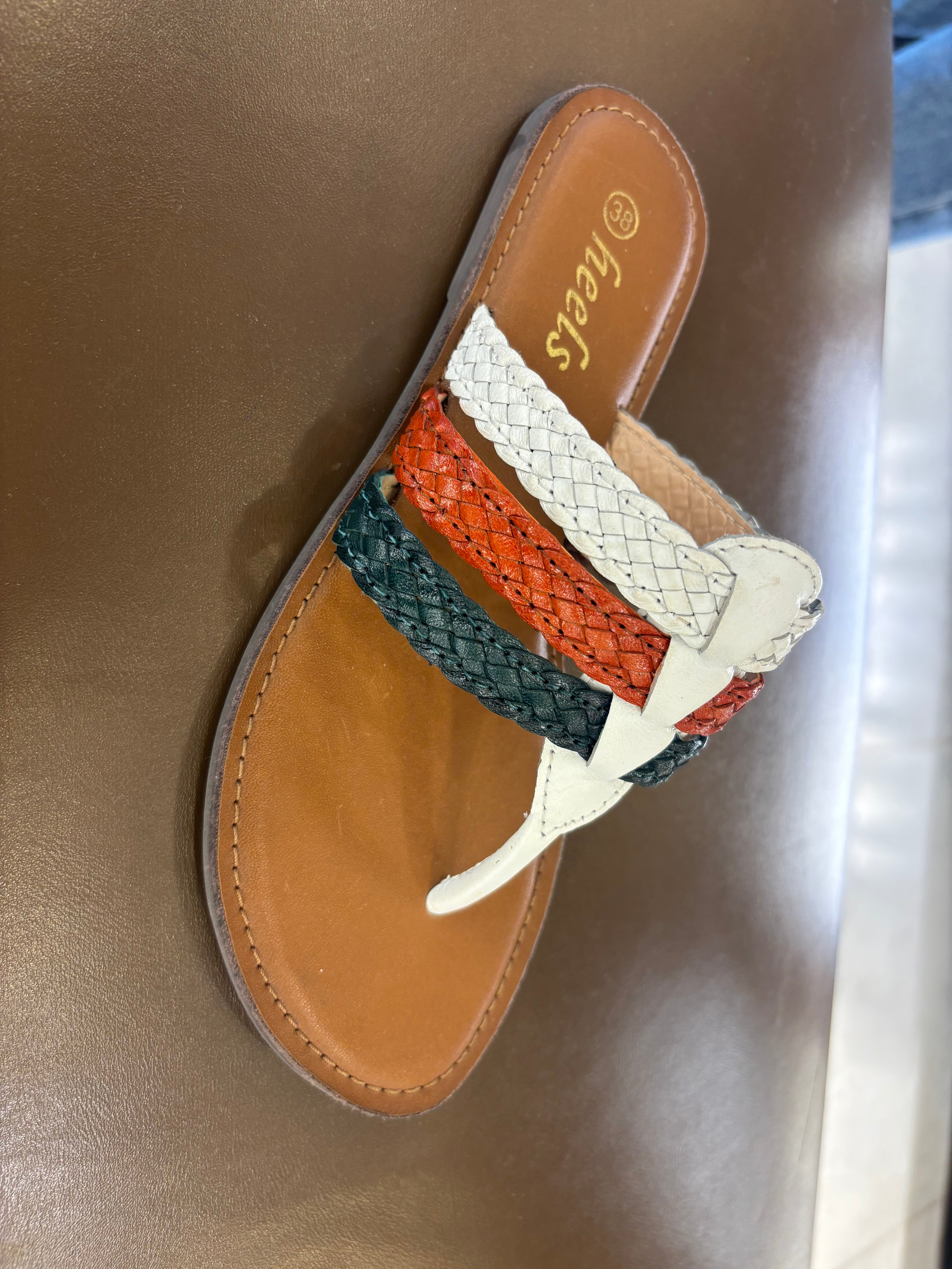 Kylie Leather Woven Strap Flat Slippers